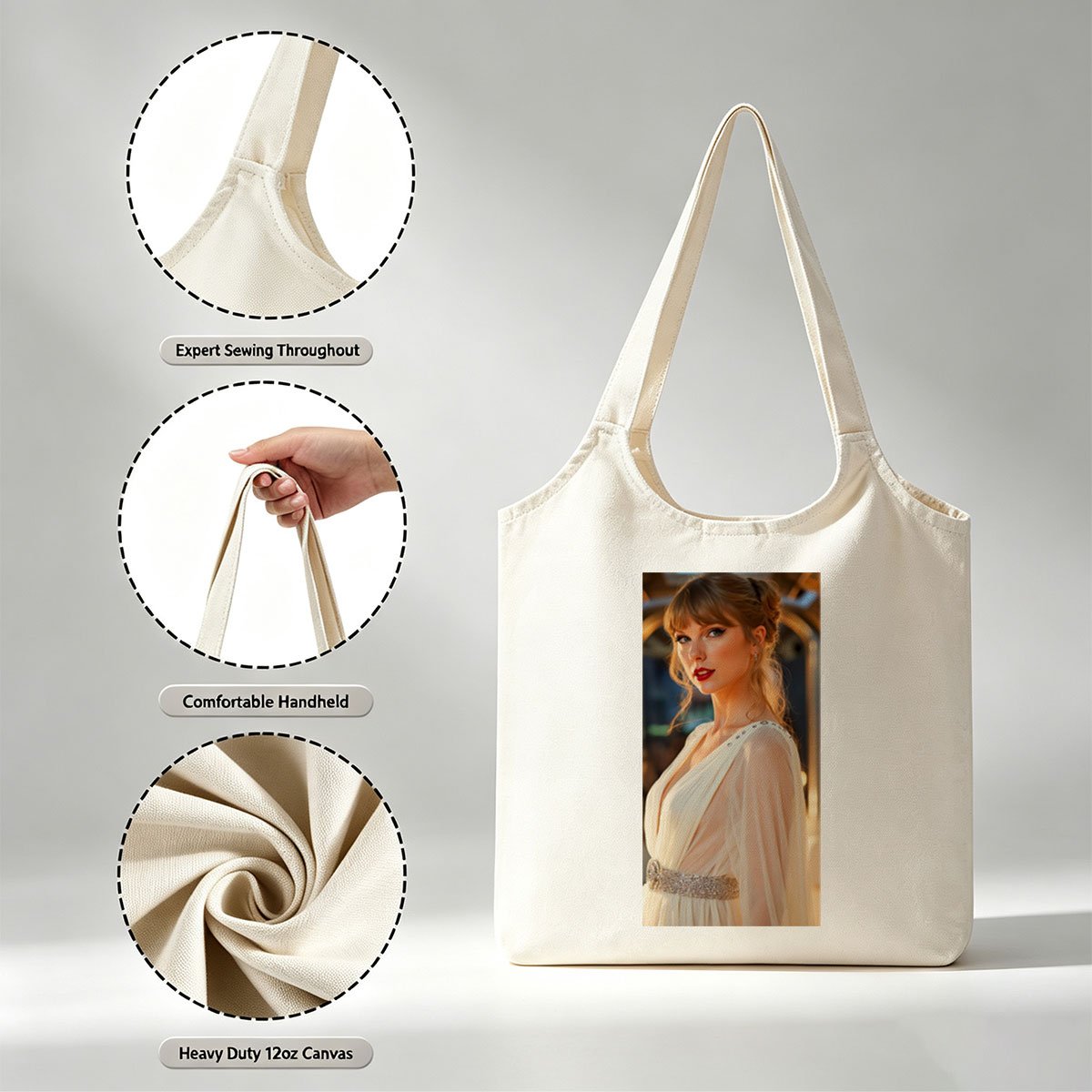 Taylor Swift in Elegant Gown at Red Carpet Event - Canvas shoulder bags/