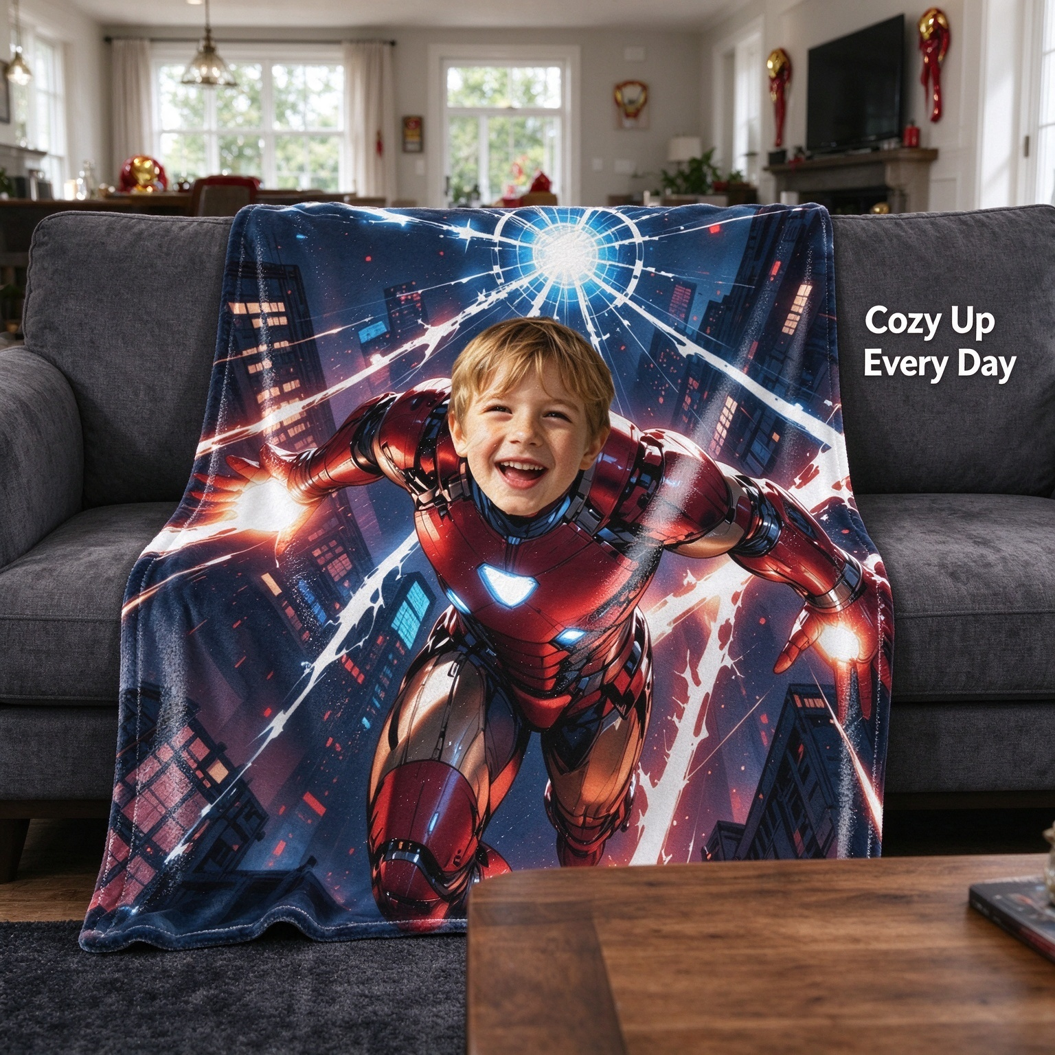 Custom Face Superhero Blanket, Personalized Photo Soft Flannel Fleece Throw, Ideal Cozy Gift for Kids and Family