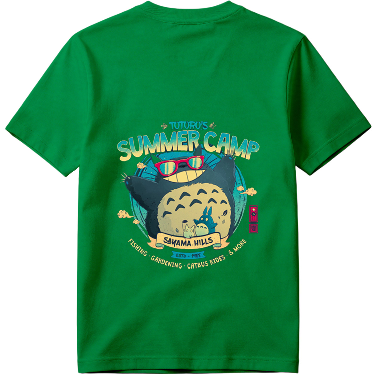Totoro's Summer Camp: Totoro, Small Totoros, and Catbus - Tee
