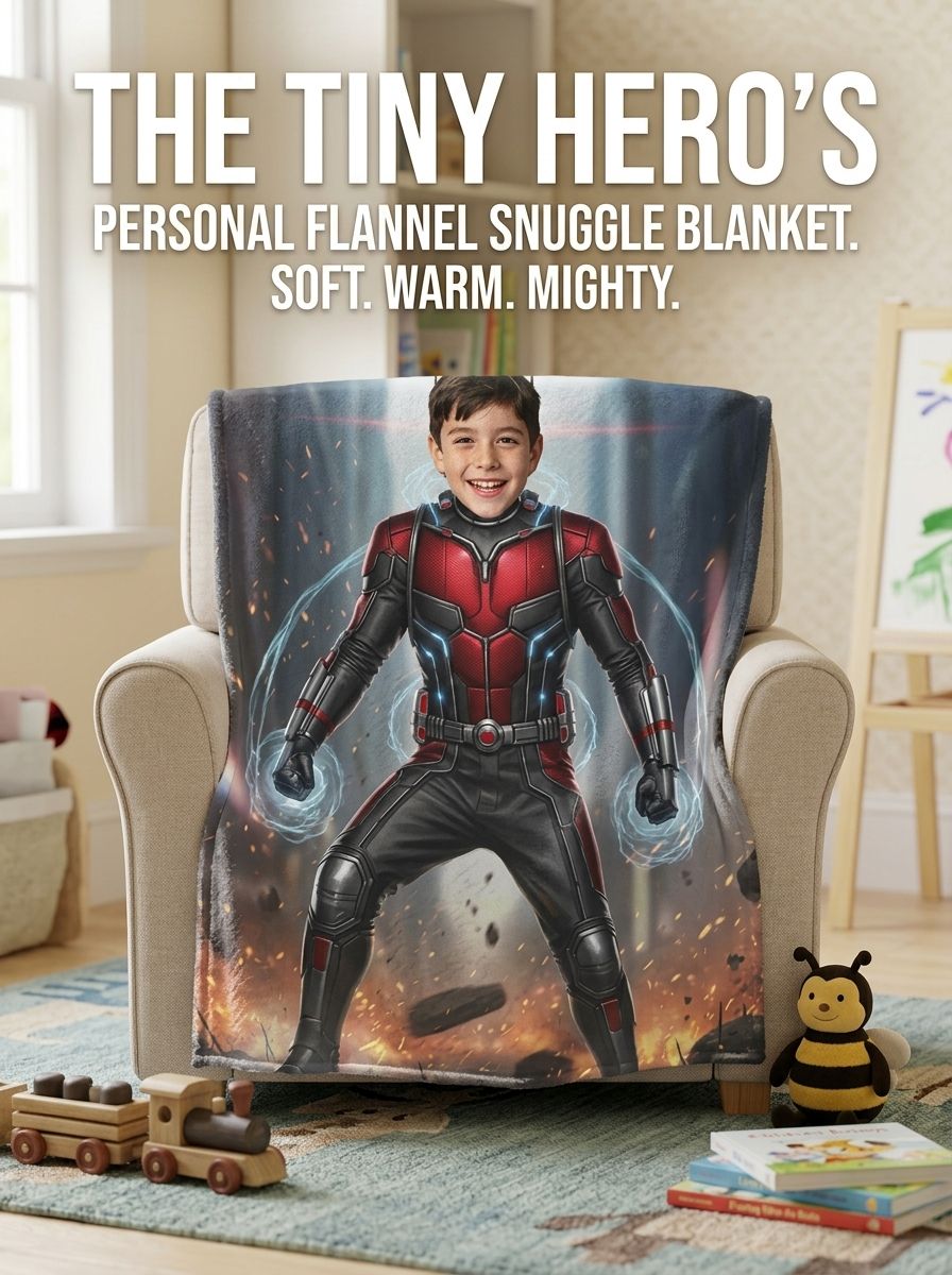 Personalized Superhero Face Photo Blanket Custom Flannel Fleece Throw for Kids Boys Bedroom Sofa Cozy Bedding Gift