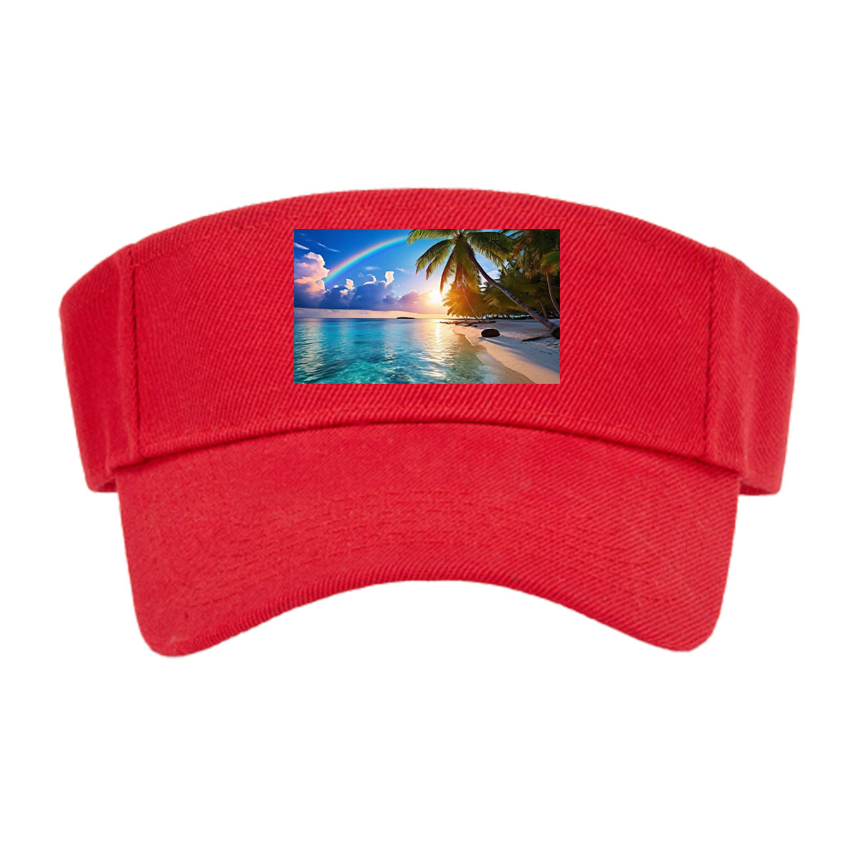 Tropical Beach with Rainbow and Palm Trees at Sunset -  Visor cap