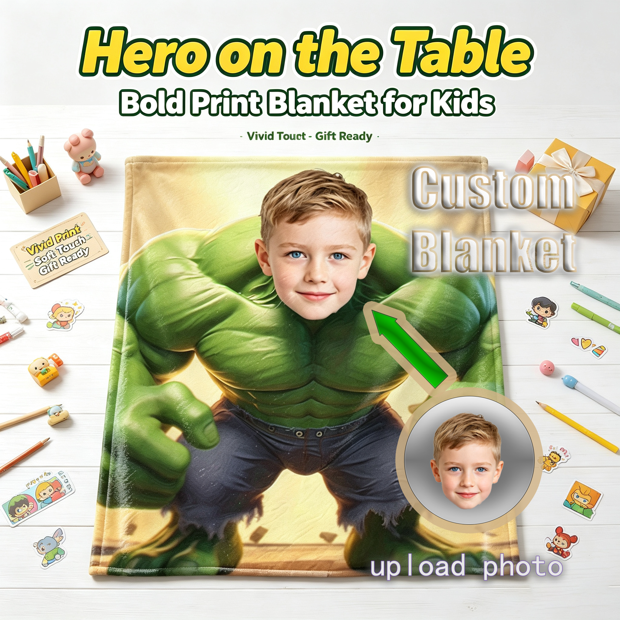 Custom Photo Hulk Throw Blanket Personalized Superhero Flannel Blanket for Kids