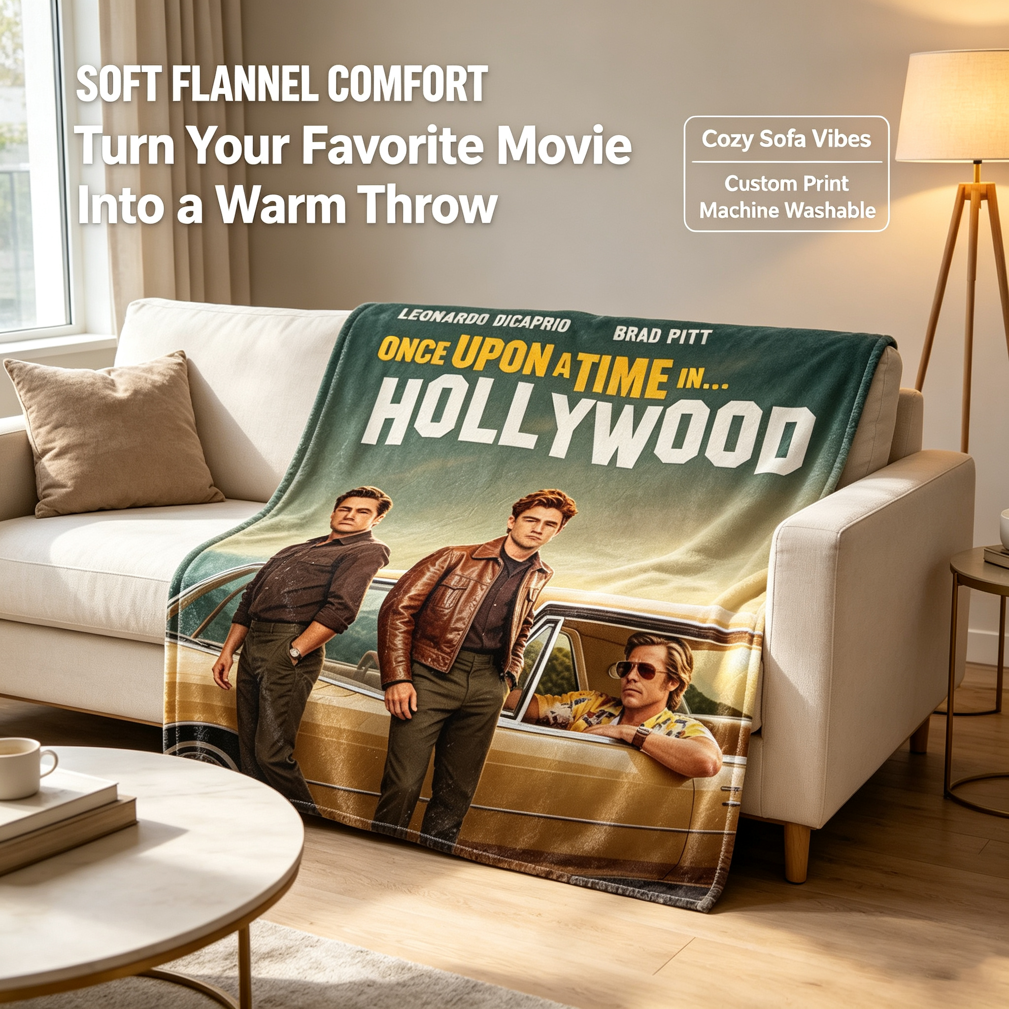 Custom Face Blanket Once Upon a Time in Hollywood Flannel Blanket Movie-Themed Gift for Fans Home Decor or Cozy Watching Experience Perfect for Birthday or Holiday Giveaway