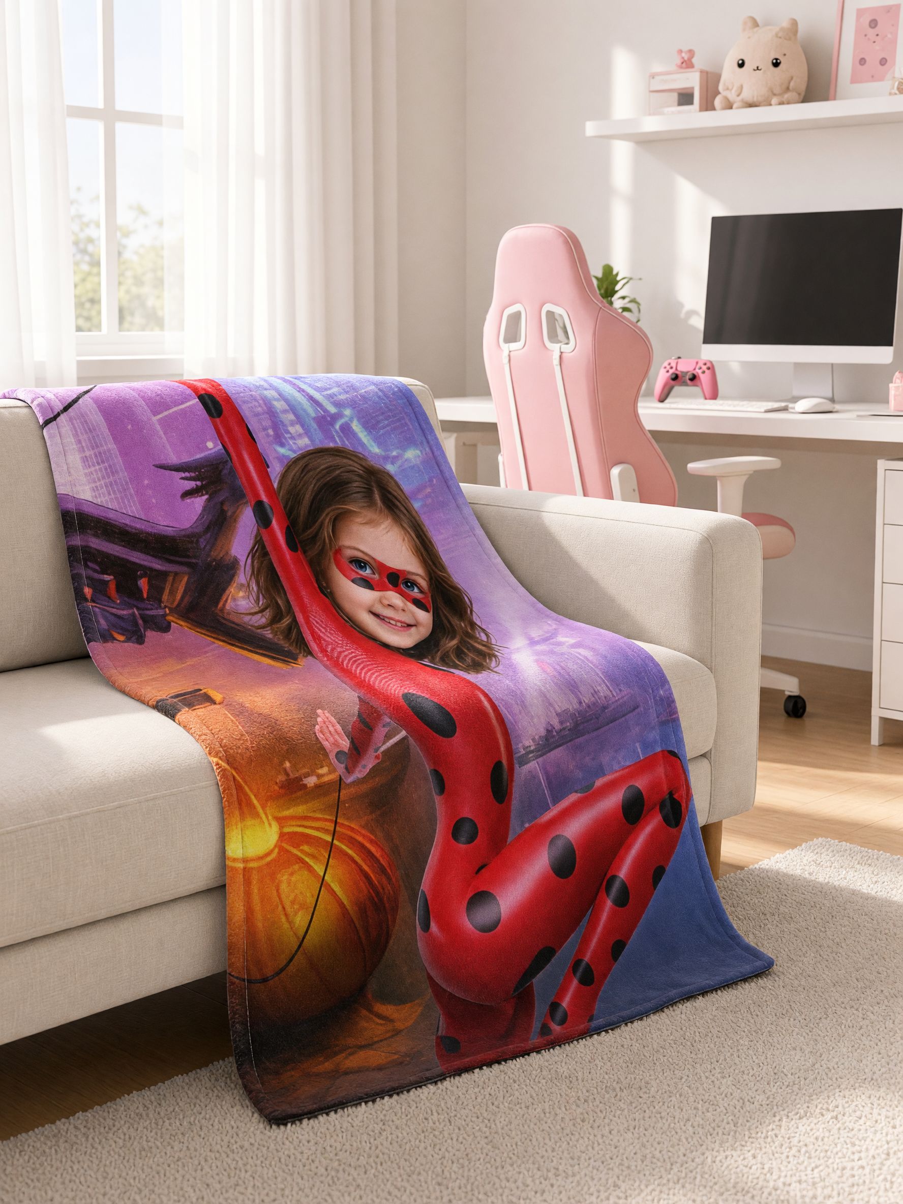 Custom Face Photo Superhero Flannel Blanket, Personalized Soft Warm Throw, Ideal Keepsake Gift for Kids and Family