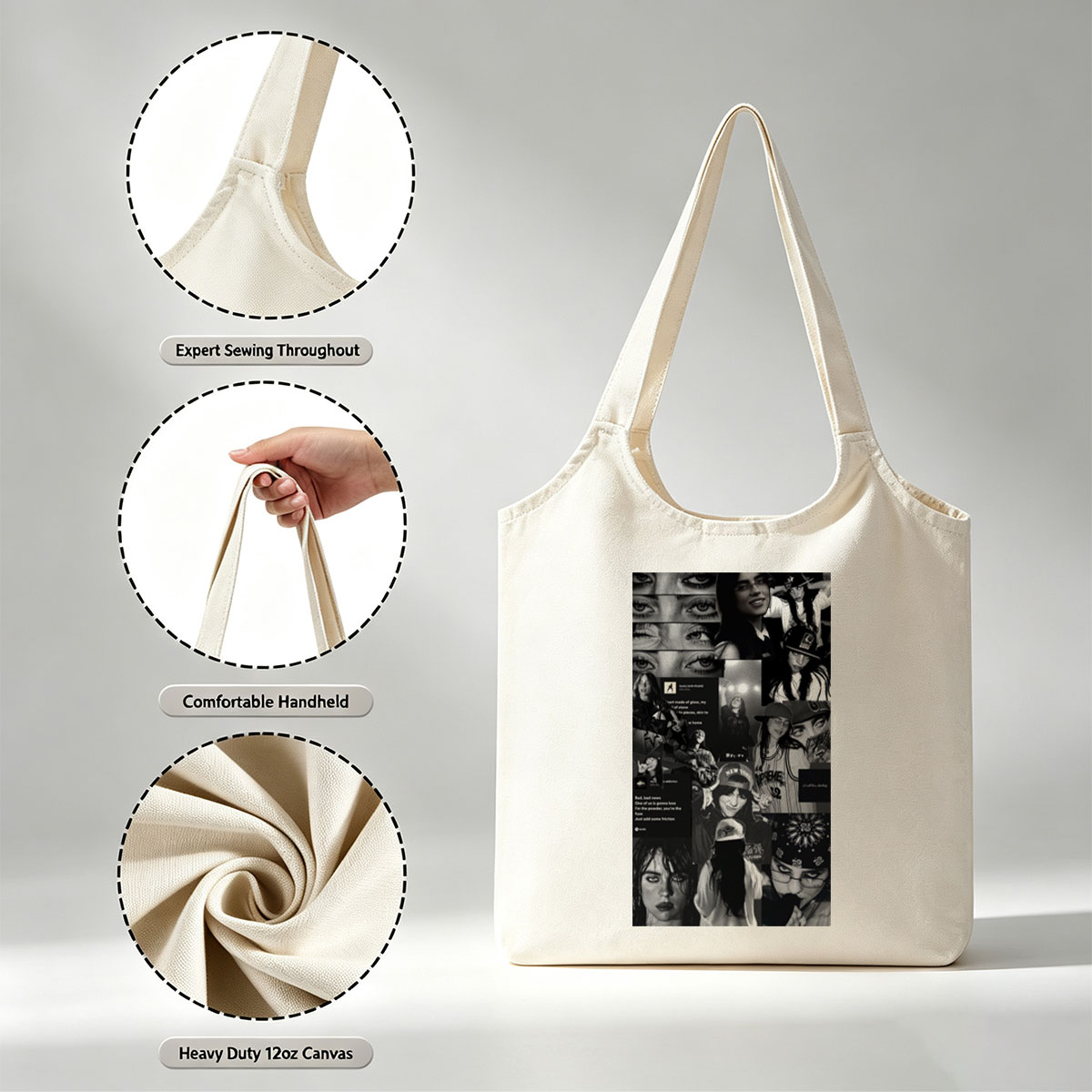 Khalid Collage - Black and White Portrait Montage Featuring Close-Ups and Group Shots with Text Overlays - Canvas shoulder bags/