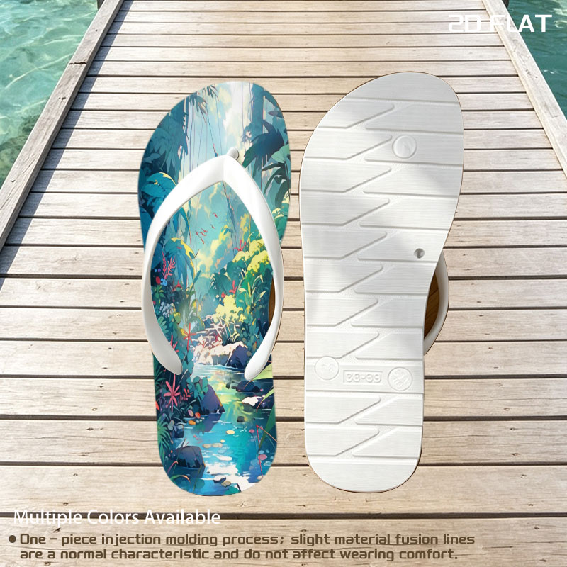 Lush Jungle Stream with Vibrant Flowers and Dappled Light -  flip-flops
