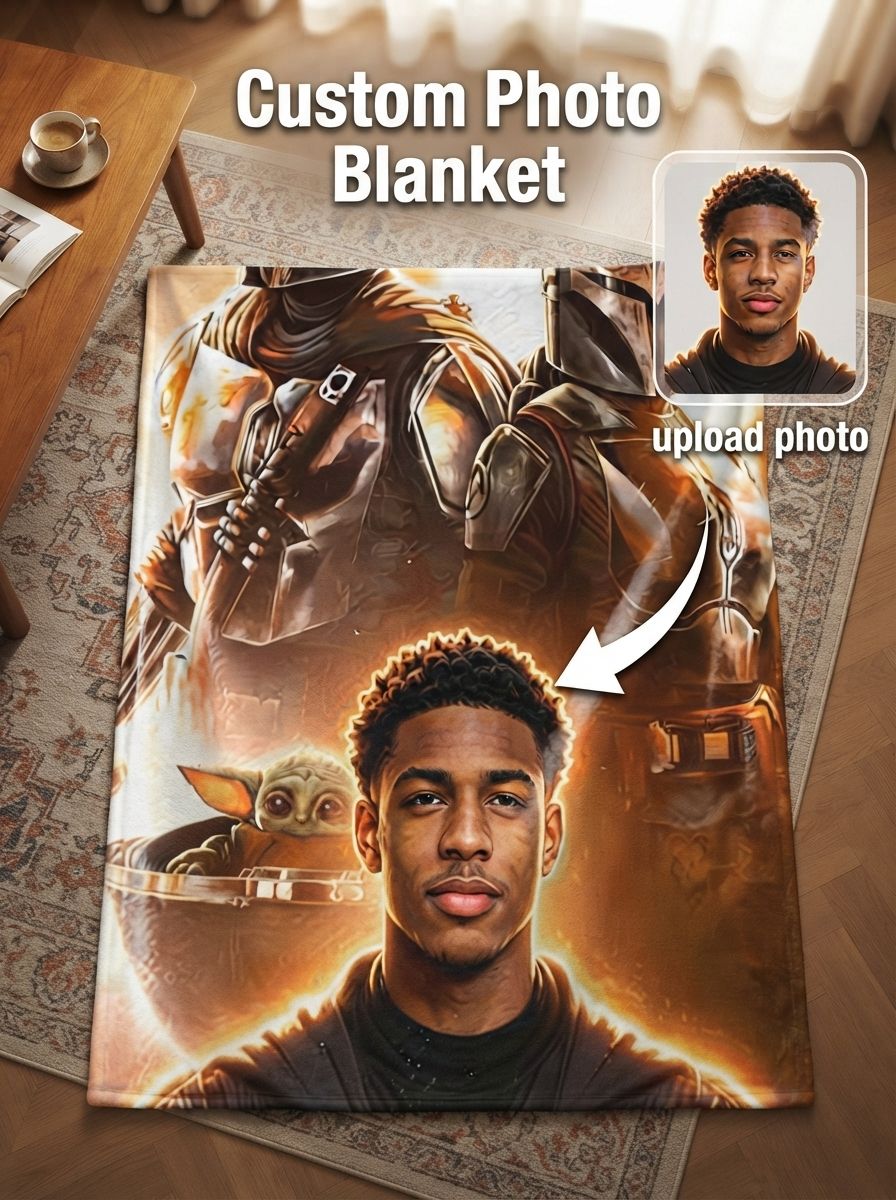 Personalized Photo Face Flannel Blanket Custom Sci-Fi Warrior Fleece Throw for Bed Sofa and Travel Ideal Keepsake Gift