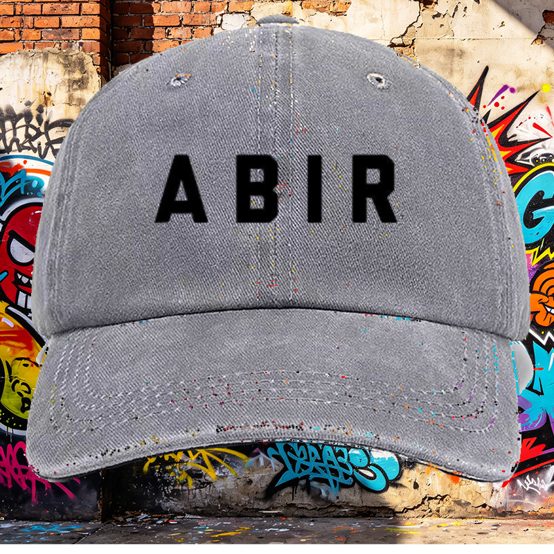 Men's Printed Washed Cap with ABIR Logo Design - Casual Round Brim Summer Lightweight Hat for Outdoor Activities, Urban Streetwear, and Daily Use - Ideal for Young Adults and Fashion-Conscious Men