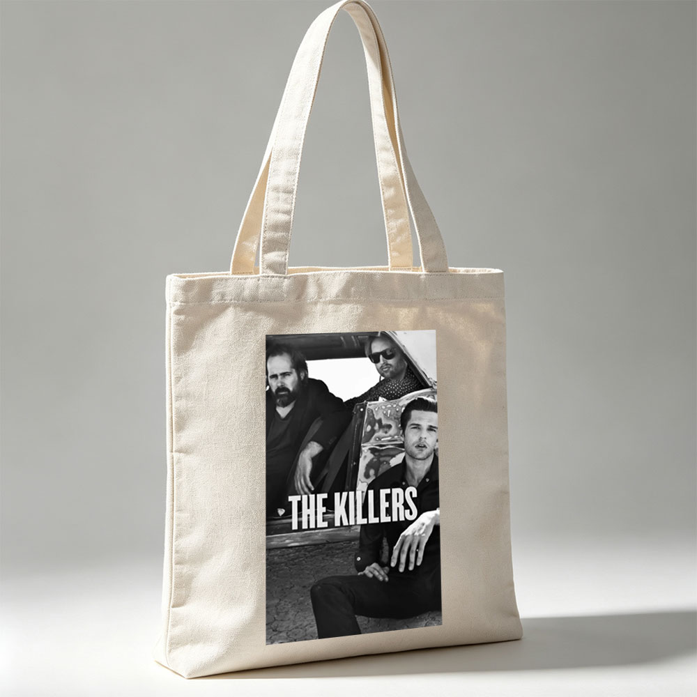 The Killers Band Members in a Vintage Car Black and White Photo - Canvas tote bags