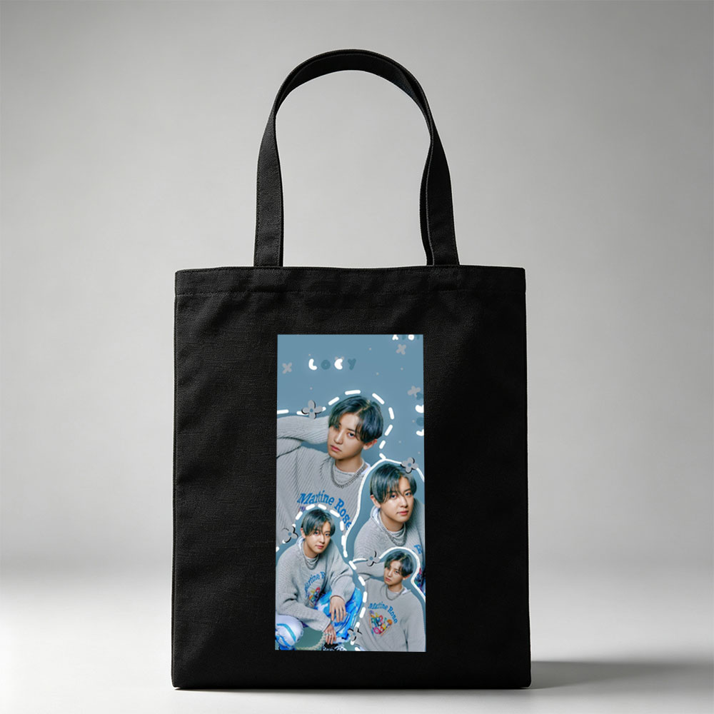 Kai - Multiple Poses in Gray Sweater with Marine Rose Design - Collage Style Photo - Canvas tote bags