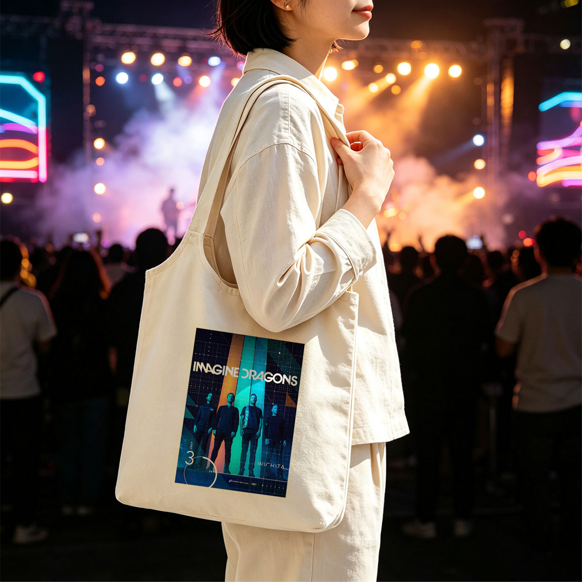 Imagine Dragons Live Performance in Wichita 2016 Concert Poster - Canvas shoulder bags/