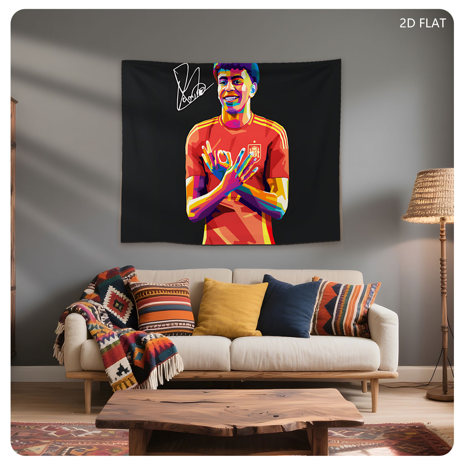 Lamine Yamal in Spain National Team Jersey, Vibrant Art Portrait - Tapestry