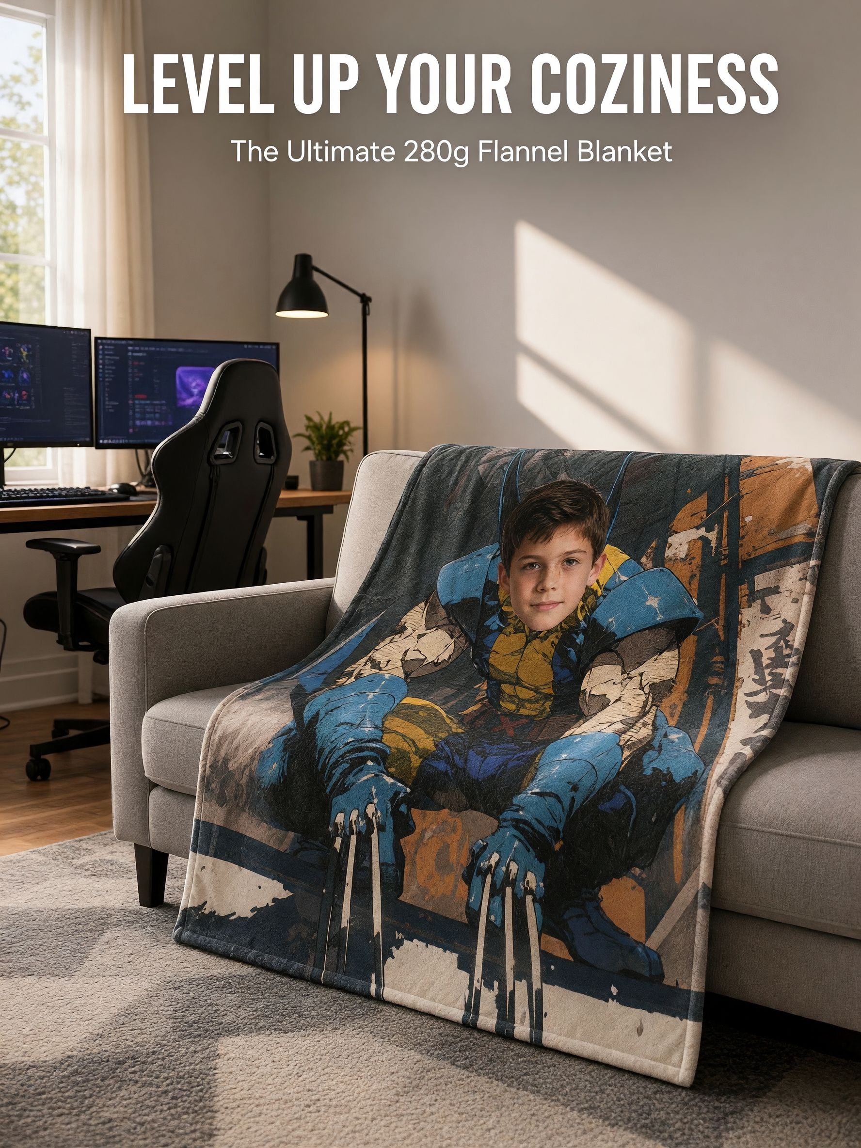 Personalized Face Superhero Flannel Fleece Blanket Custom Comic Photo Throw Ultra Soft Warm Bed Couch Gift