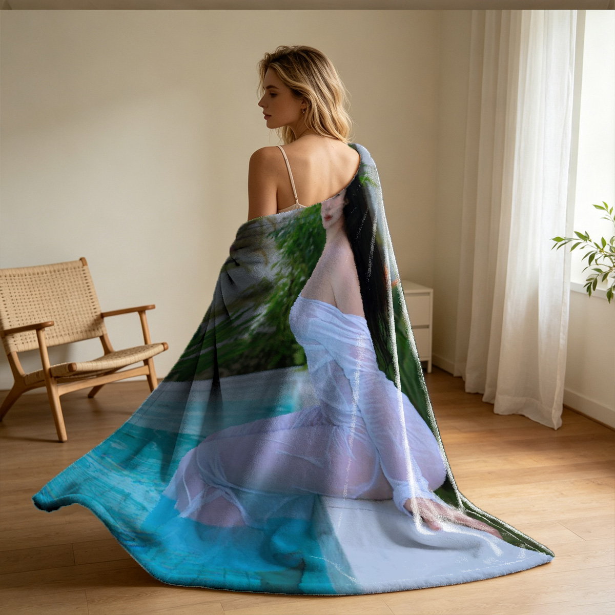 Cowgirl Bikini Girl in Kitchen - Blanket