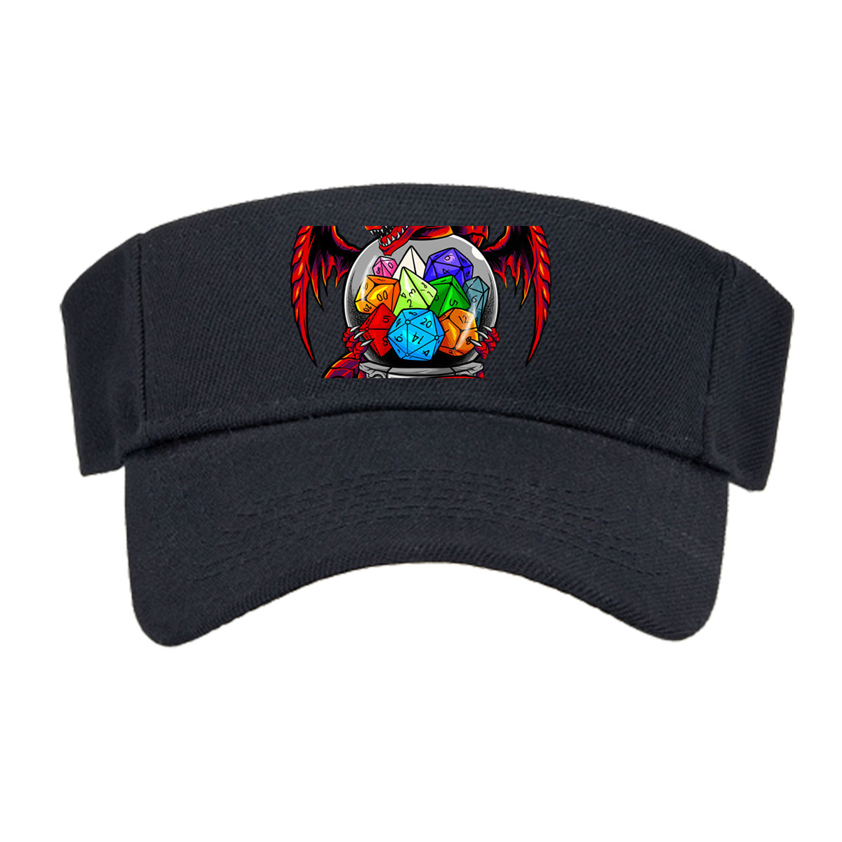 Red Dragon Guarding a Crystal Ball with Colorful Dice -  Visor cap