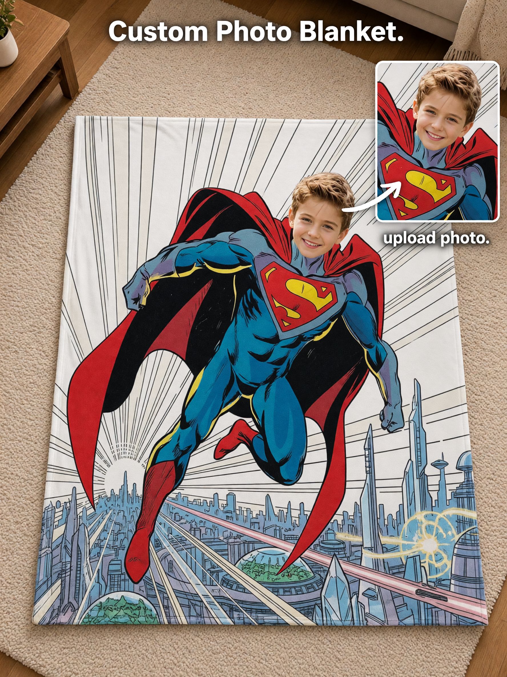 Custom Face Superhero Flannel Throw Blanket Soft Plush Comic Bed Couch Cover Ideal Personalized Gift