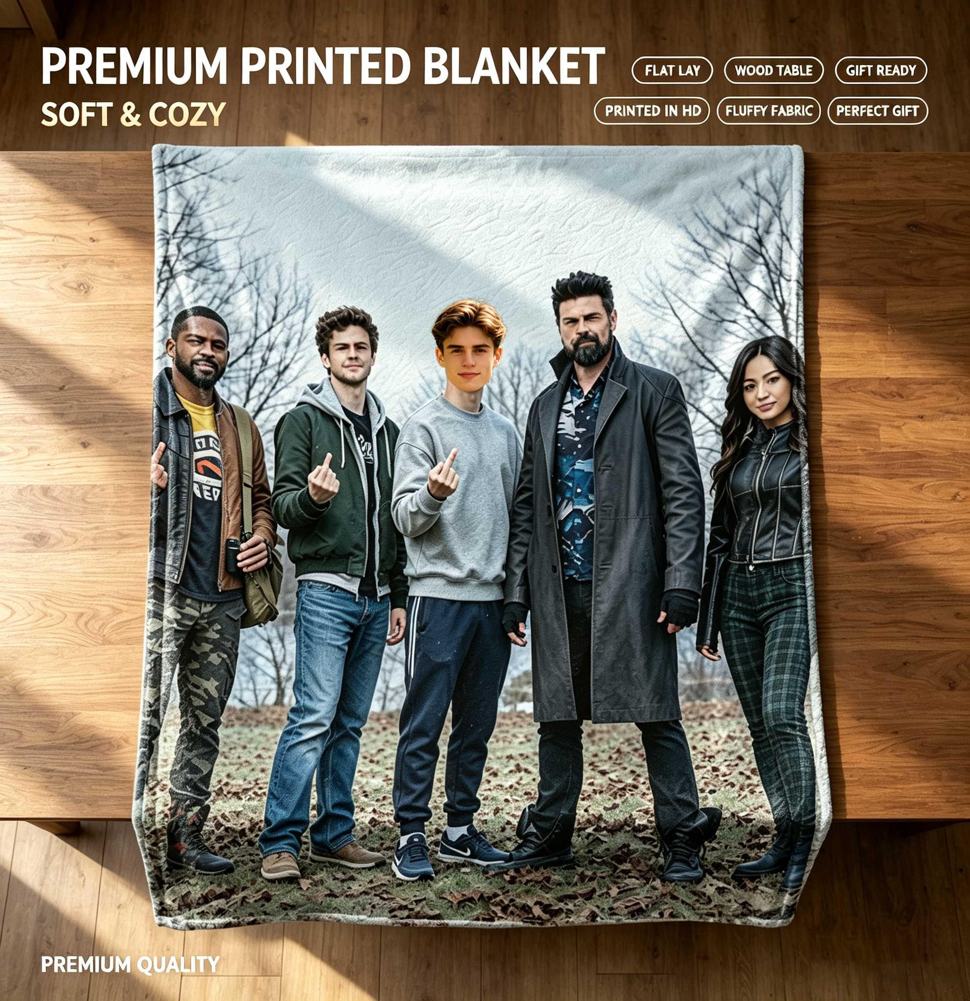 Custom Face Blanket Featuring The Boys Cast Members Flannel Blanket Perfect for Couch Cozying or Gift Giving