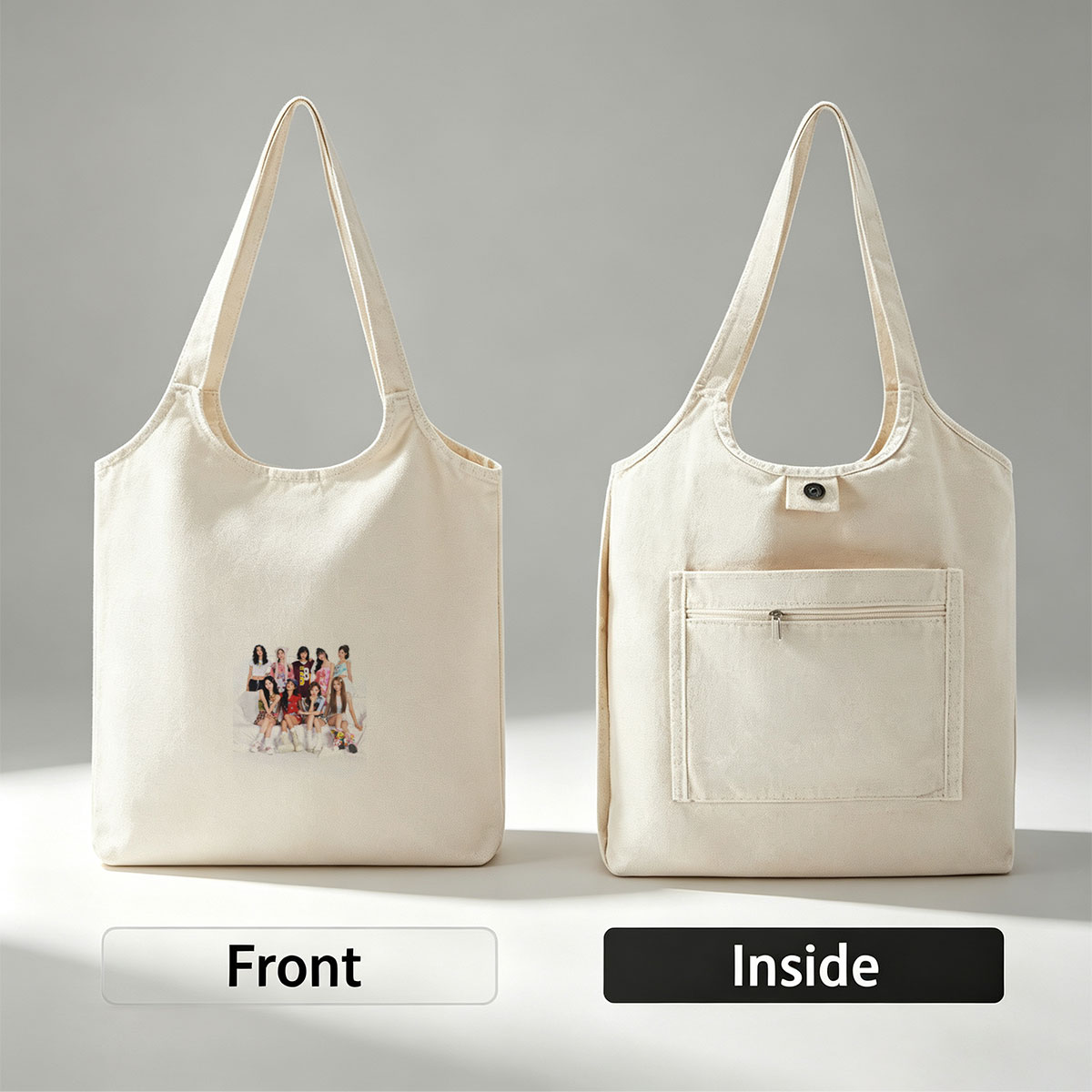K-pop Girl Group in Casual Outfits Posed on White Background - Canvas shoulder bags/