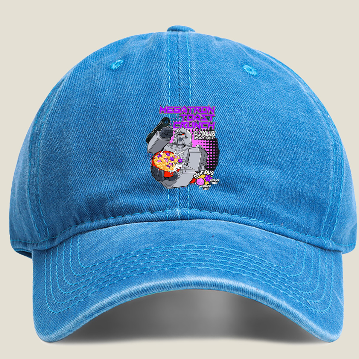 Megatron Toast Crunch - Transformers Cereal Parody - Washed Denim - Baseball Cap