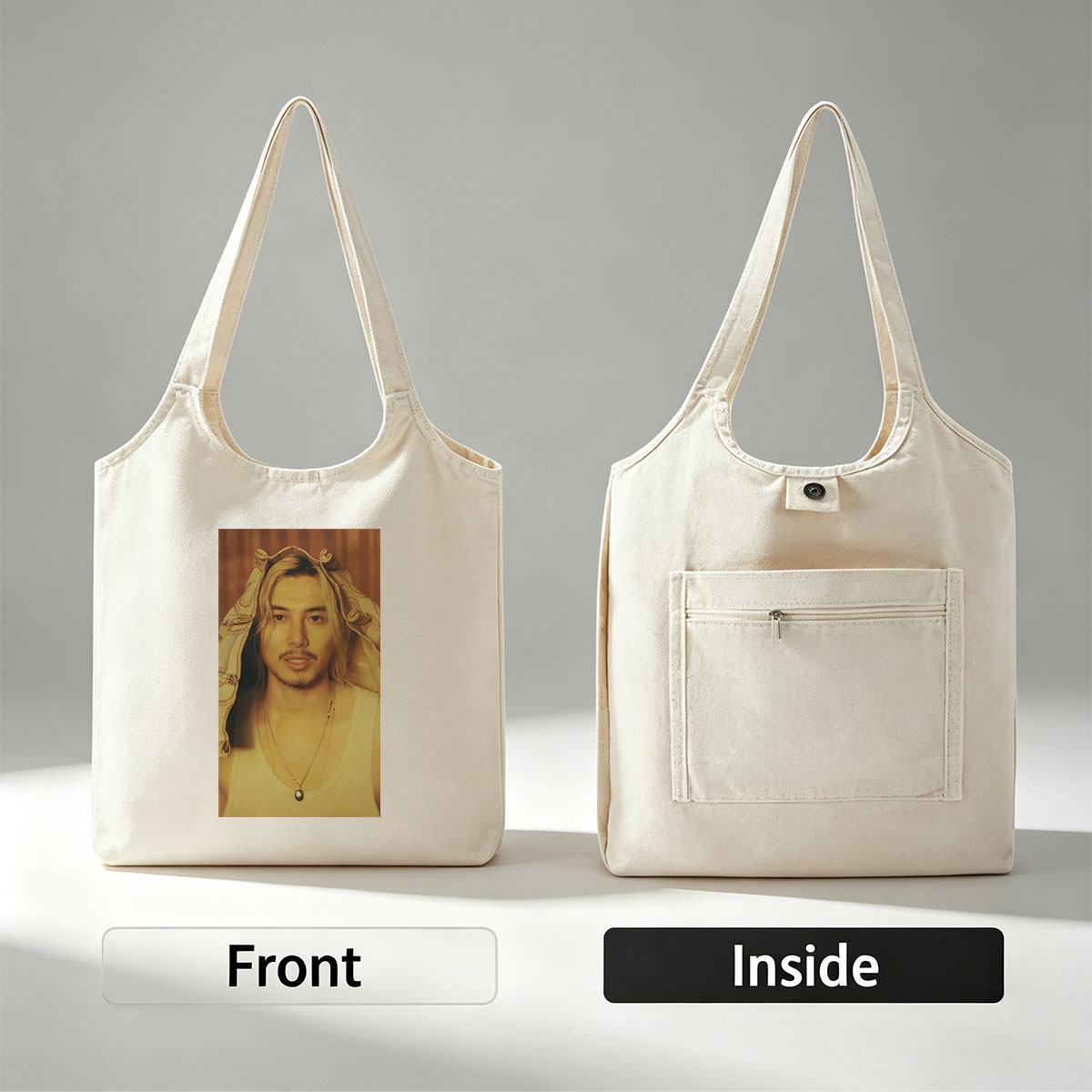 BTS Jungkook in a Dramatic Portrait with Golden Hair and Elegant Jewelry - Canvas shoulder bags/