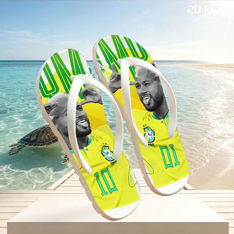 Neymar Junior - Brazil National Football Team Player, Wearing No. 10 Jersey -  flip-flops