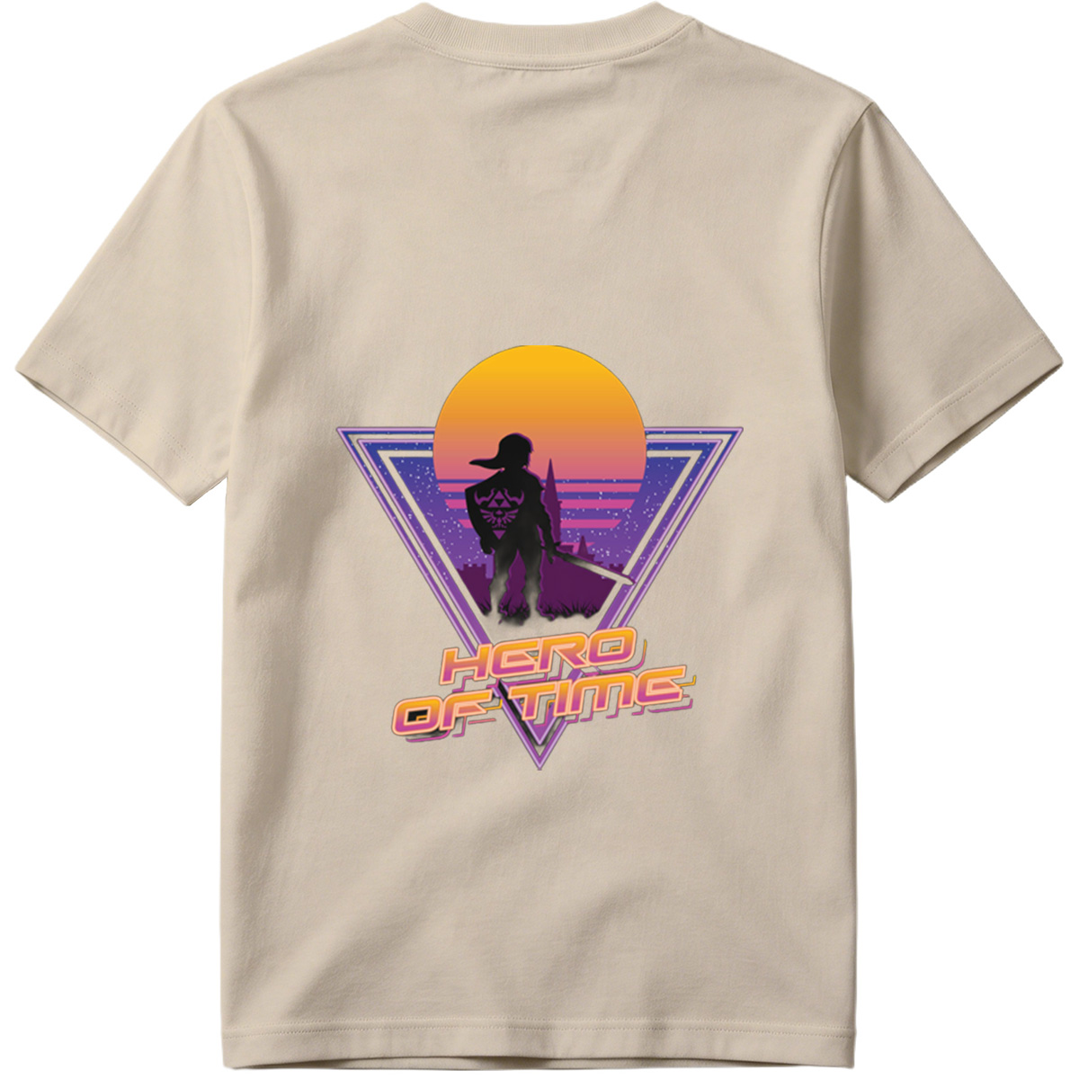 Hero of Time: Link Silhouette in Retro Sunset Scene - Tee