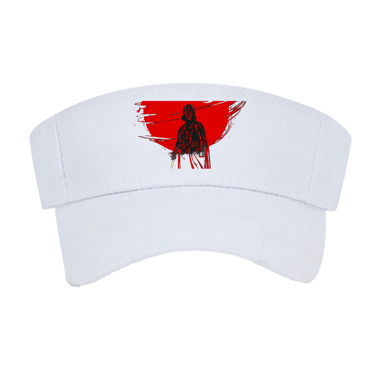 Darth Vader stands before a red sun, wielding a lightsaber in a dramatic silhouette. -  Visor cap