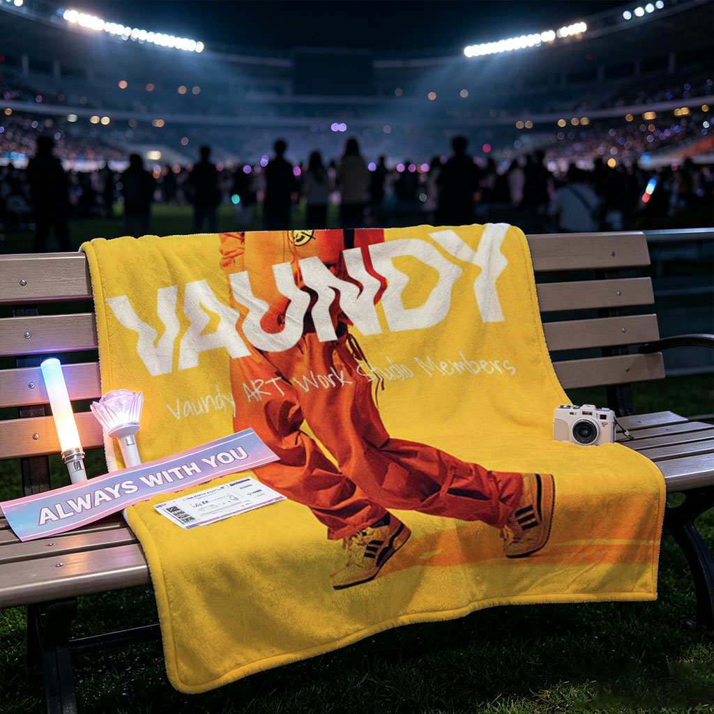 Vaundy in a Vibrant Yellow Studio Setting Wearing Orange Tracksuit and Sneakers - Blankets