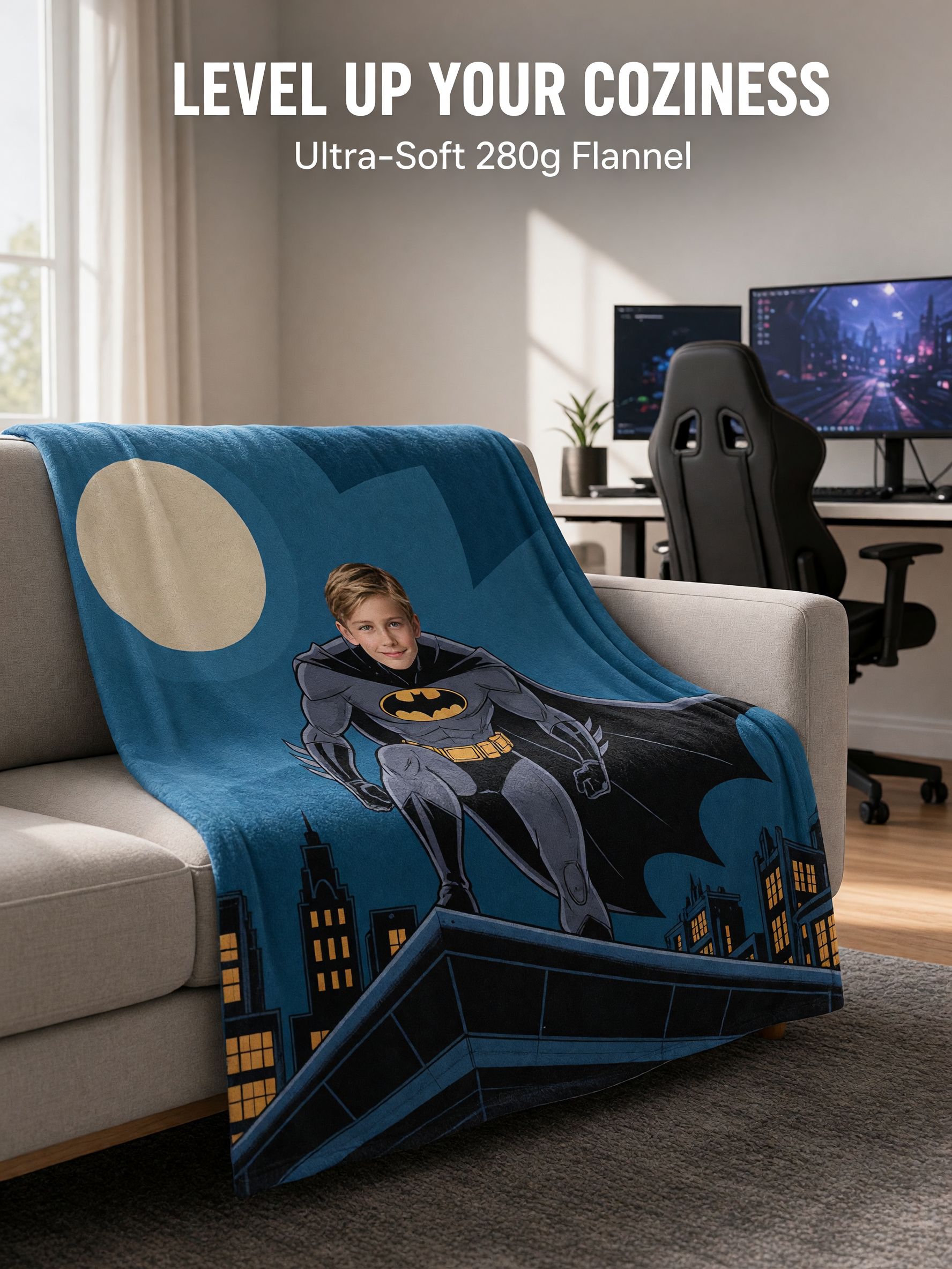 Custom Photo Face Superhero Blanket, Soft Flannel Fleece Throw, Ideal Personalized Gift for Kids and Superhero Fans