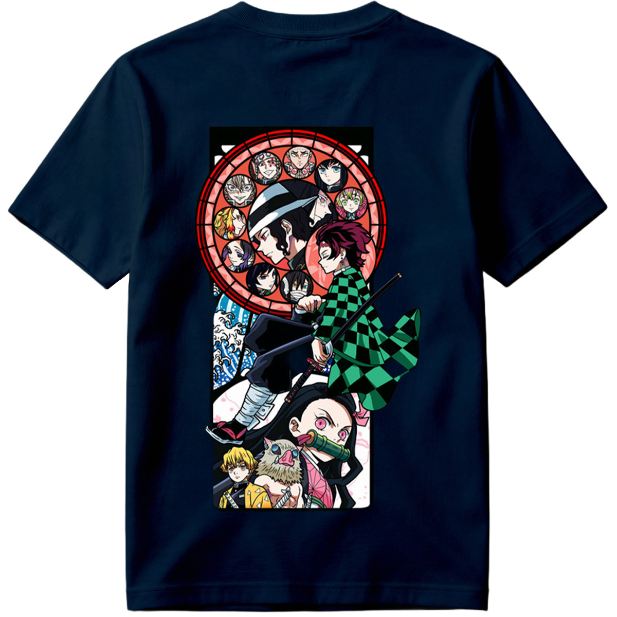 Demon Slayer: Kimetsu no Yaiba - Tanjiro, Zenitsu, Inosuke, and Hashira Characters in Stained Glass Art Style - Tee