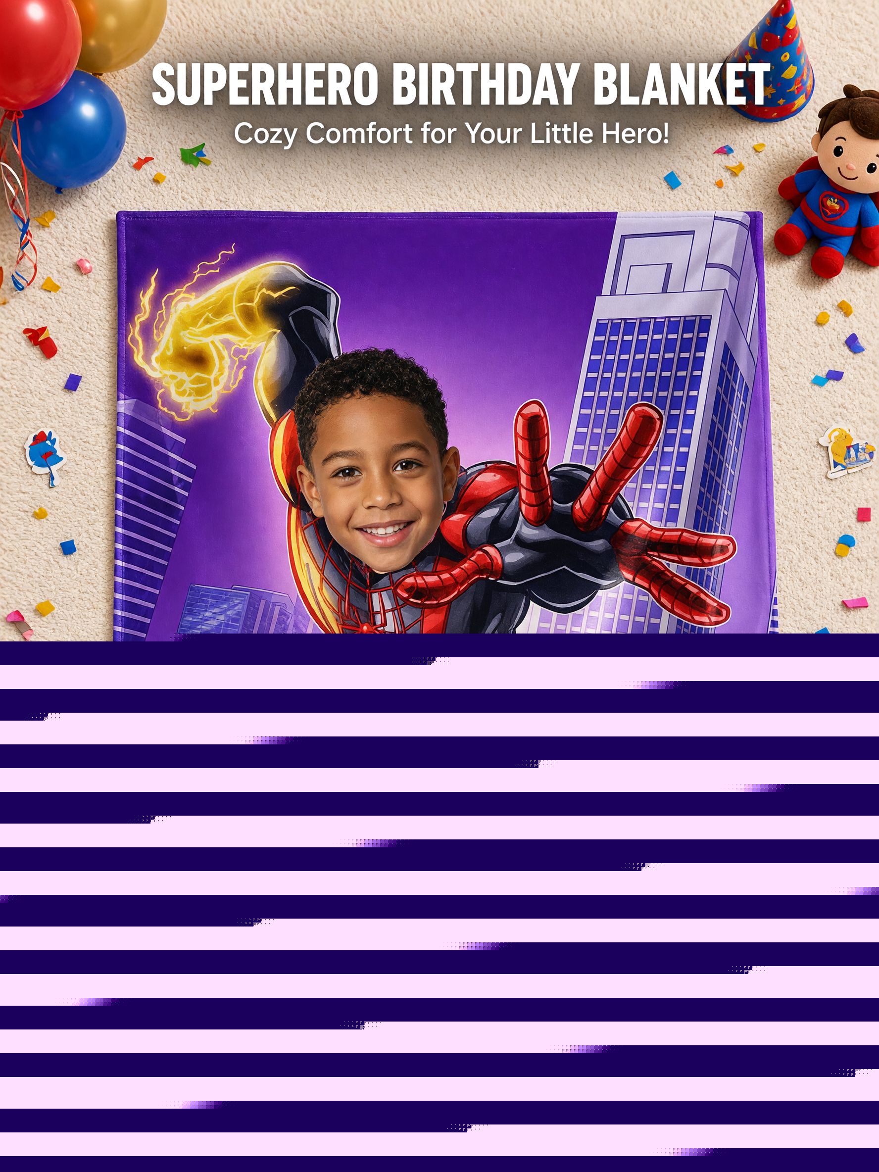 Custom Face Superhero Blanket, Personalized Photo Flannel Throw for Kids, Cozy Bed Couch Plush Fleece Keepsake Gift