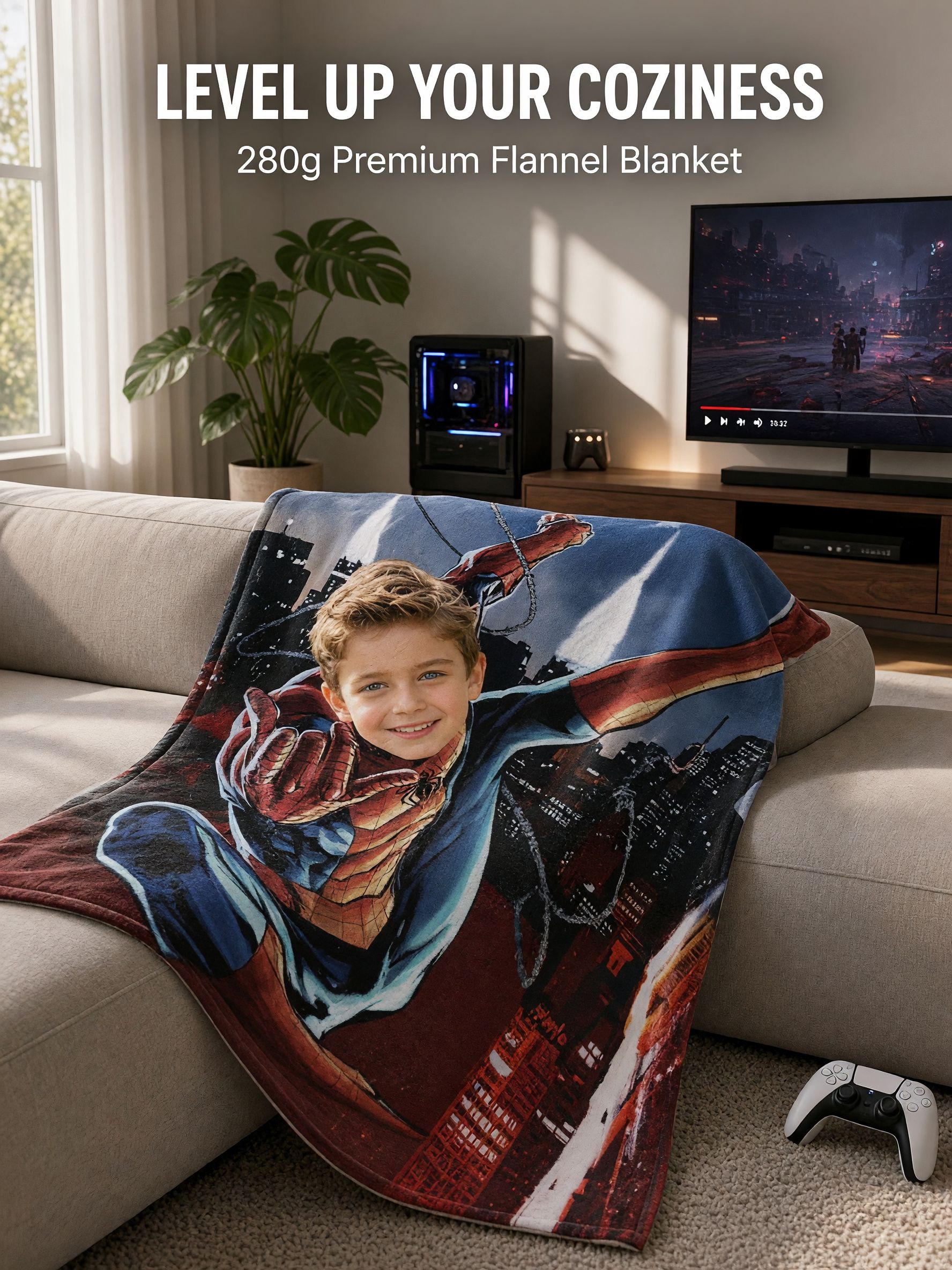 Personalized Photo Superhero Blanket Custom Face Soft Flannel Throw for Kids Couch Bed Ideal Cozy Keepsake Gift
