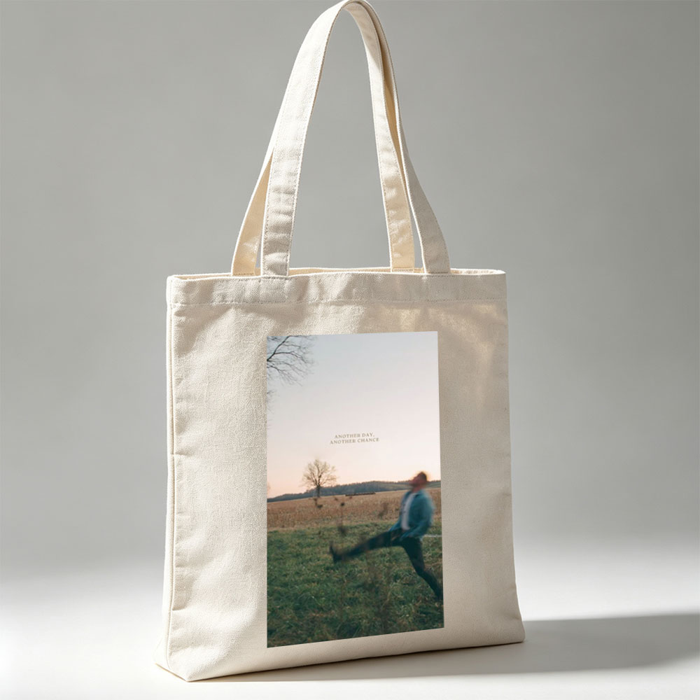 Another Day, Another Chance - Man Running in Field at Sunset - Canvas tote bags