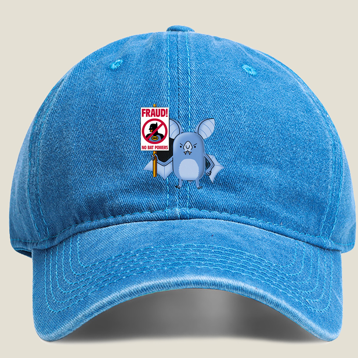 Batman and Bat Creature Protest Fraud - Washed Denim - Baseball Cap