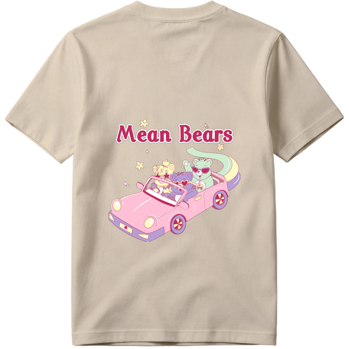 Mean Bears in a Pink Car with Three Cute Characters - Tee