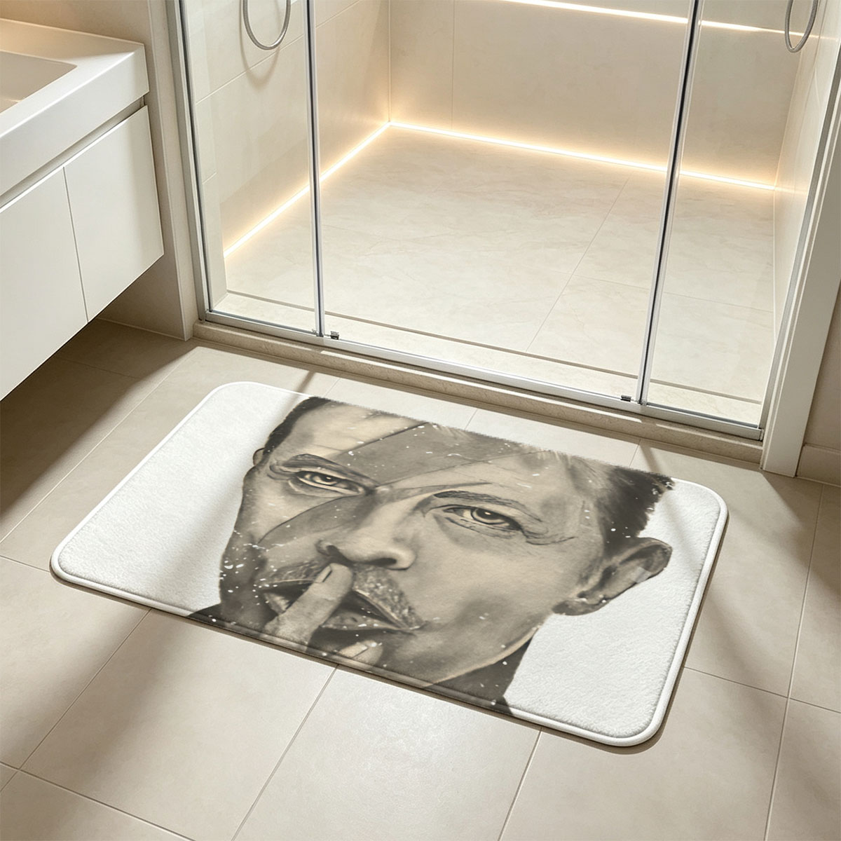 David Bowie: Ziggy Stardust Portrait with Shh Gesture - Flannel floor mat