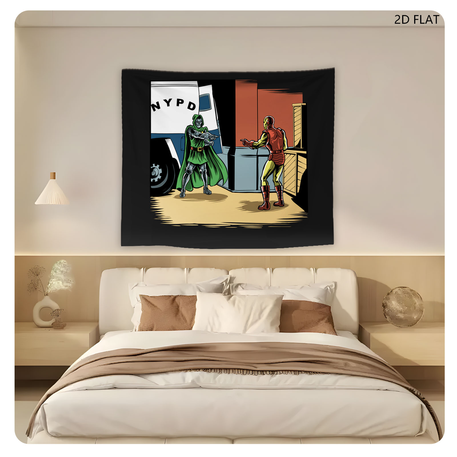 Doctor Doom and Iron Man confront each other near an NYPD van - Tapestry