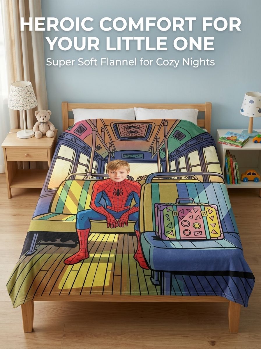 Custom Superhero Photo Flannel Fleece Blanket Ultra Soft Personalized Throw for Kids Bed Sofa Couch and Travel Gift