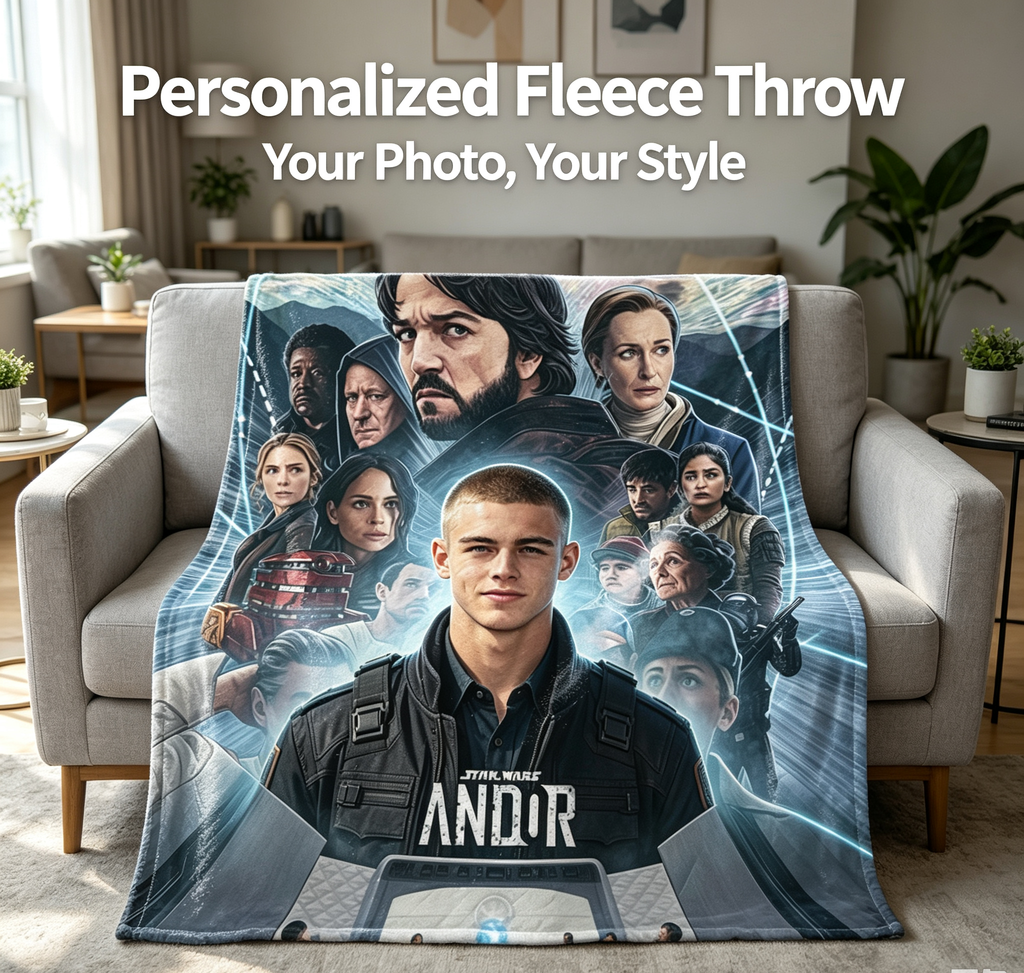 Custom Face Blanket Star Wars Andor Flannel Blanket for Fans and Collectors Perfect Gift or Giveaway Item