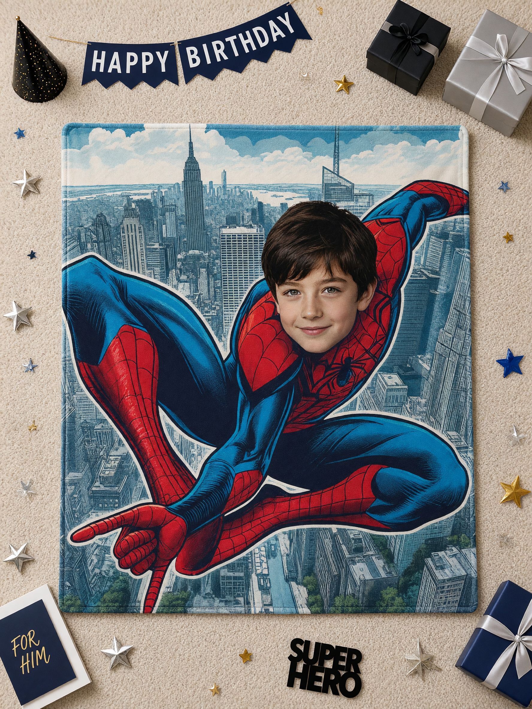 Personalized Superhero Face Photo Blanket, Ultra Soft Anti-Pilling Flannel Throw for Kids, Custom Cozy Keepsake Gift