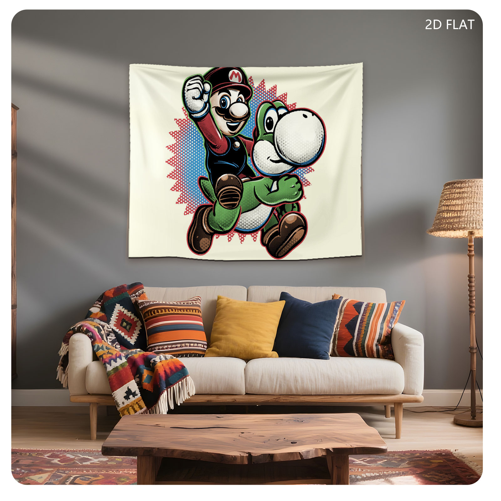 Mario and Yoshi in Action Pose - Tapestry