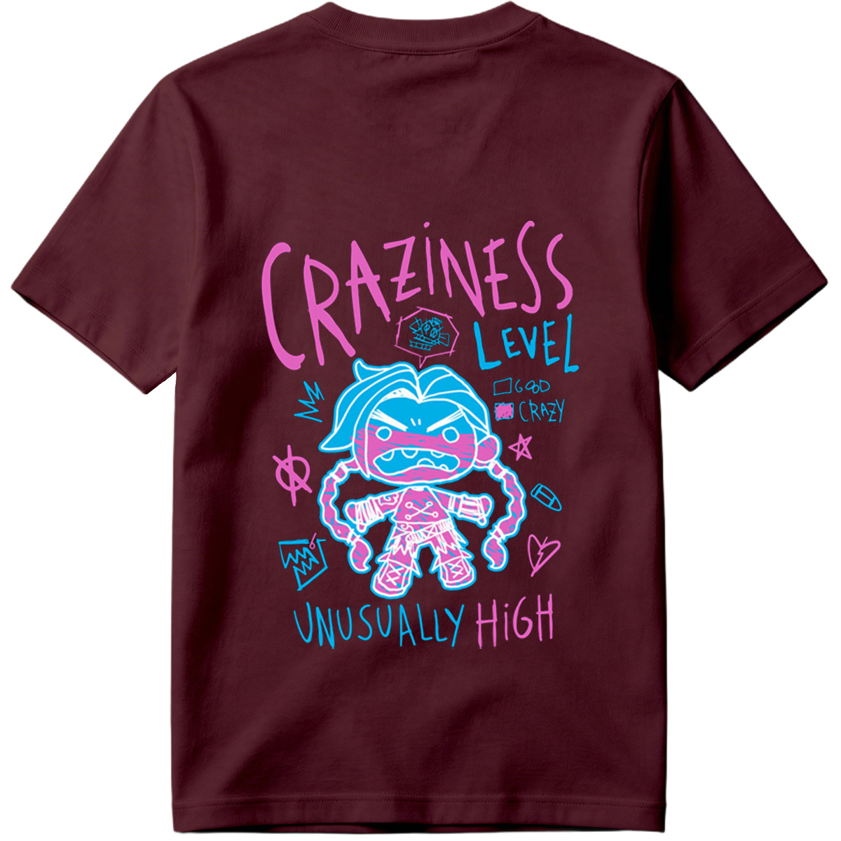 Craziness Level: Unusually High - Blue Character with Pink Accents - Tee