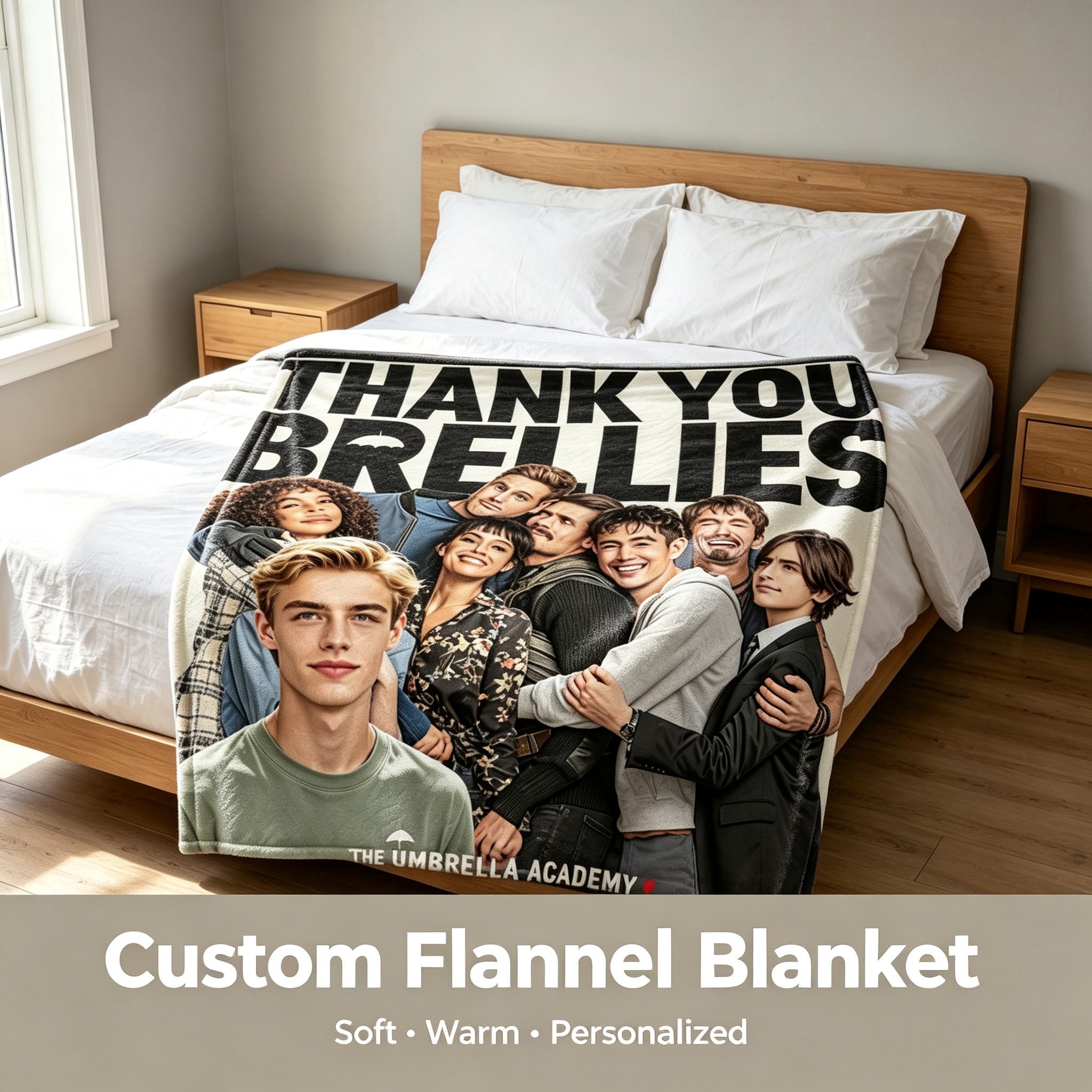 Custom Face Blanket The Umbrella Academy Flannel Blanket for Fans and Gifts – Perfect Cozy Throw for Watching Netflix Series, Ideal Birthday or Holiday Gift