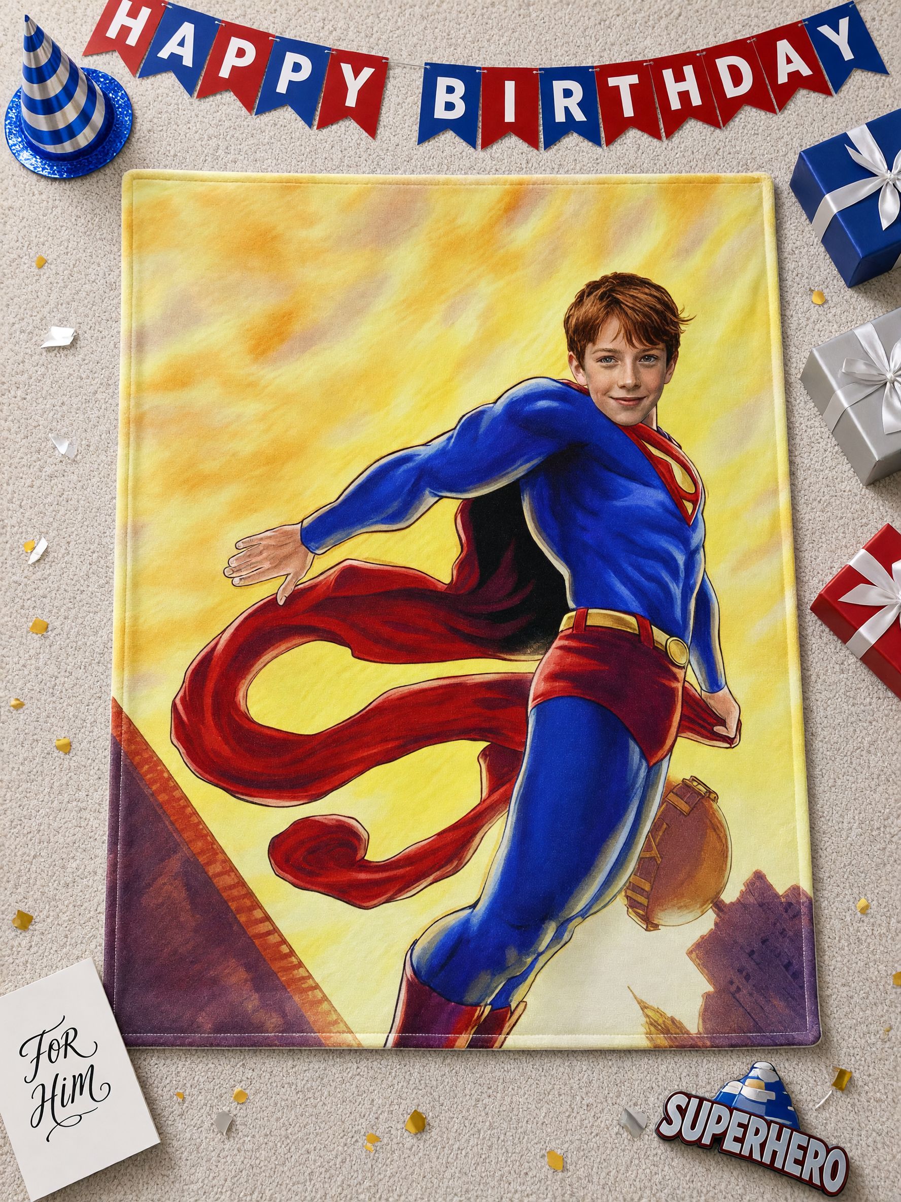 Personalized Superhero Face Photo Blanket, Ultra Soft Warm Flannel Throw, Ideal Cozy Custom Gift for Kids and Adults