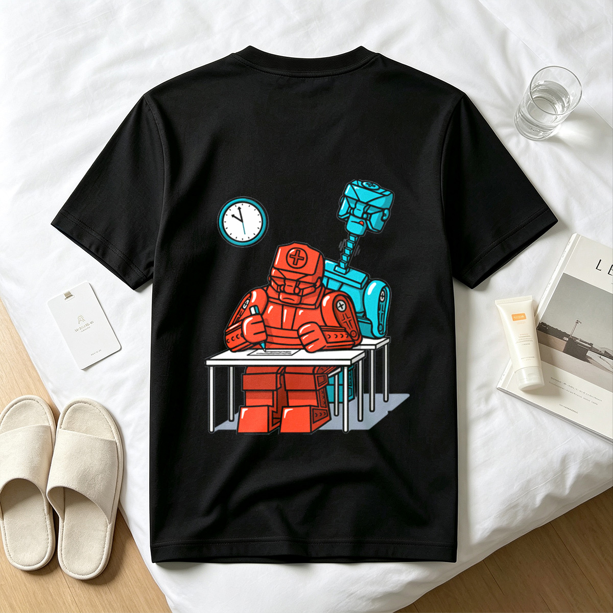 Red Robot Medic Studying at Desk - Tee