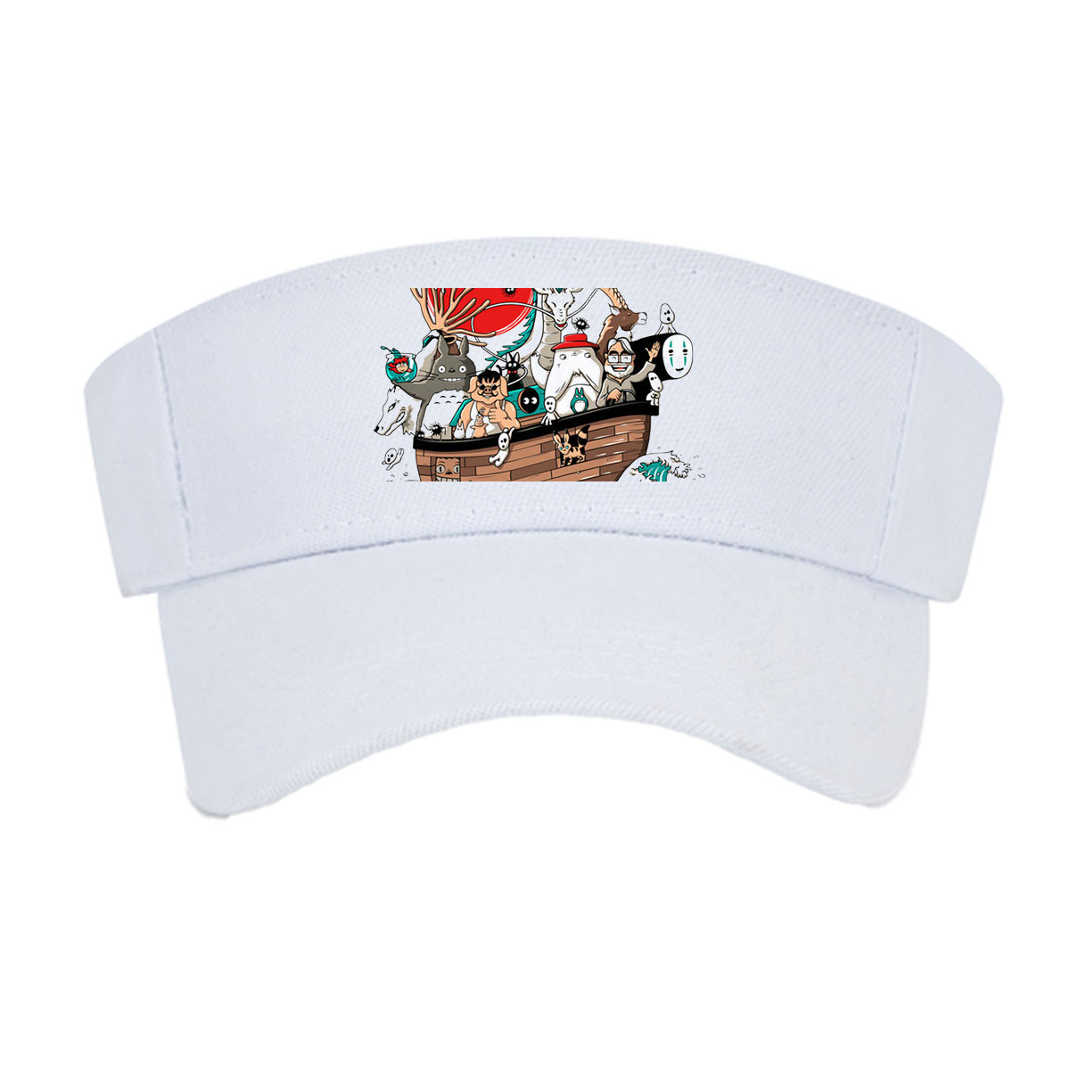 Studio Ghibli Characters Sail in a Wooden Boat with Mythical Creatures and Icons -  Visor cap