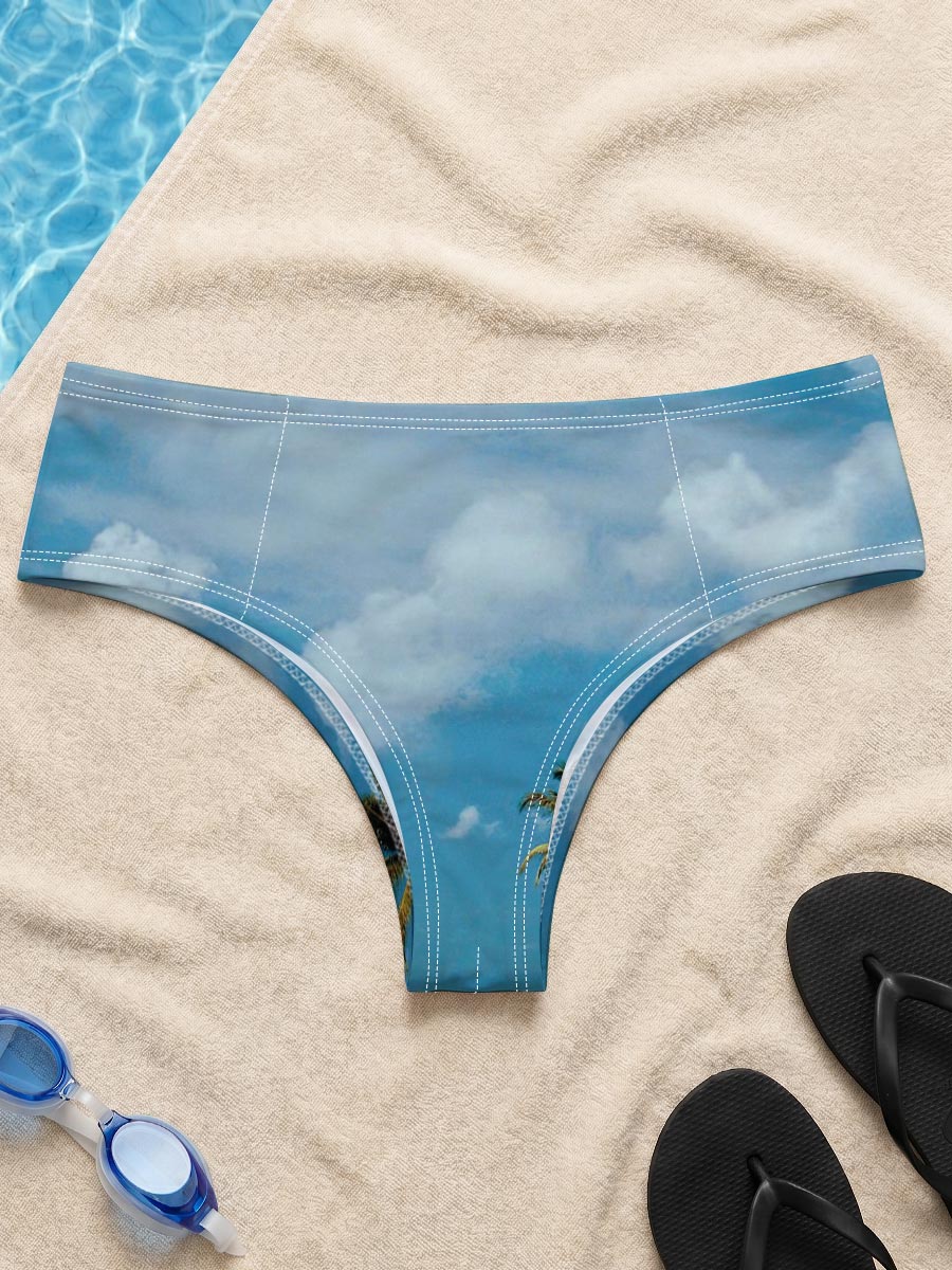 Sailboat near tropical island with palm trees under blue sky -  Men's swim trunks