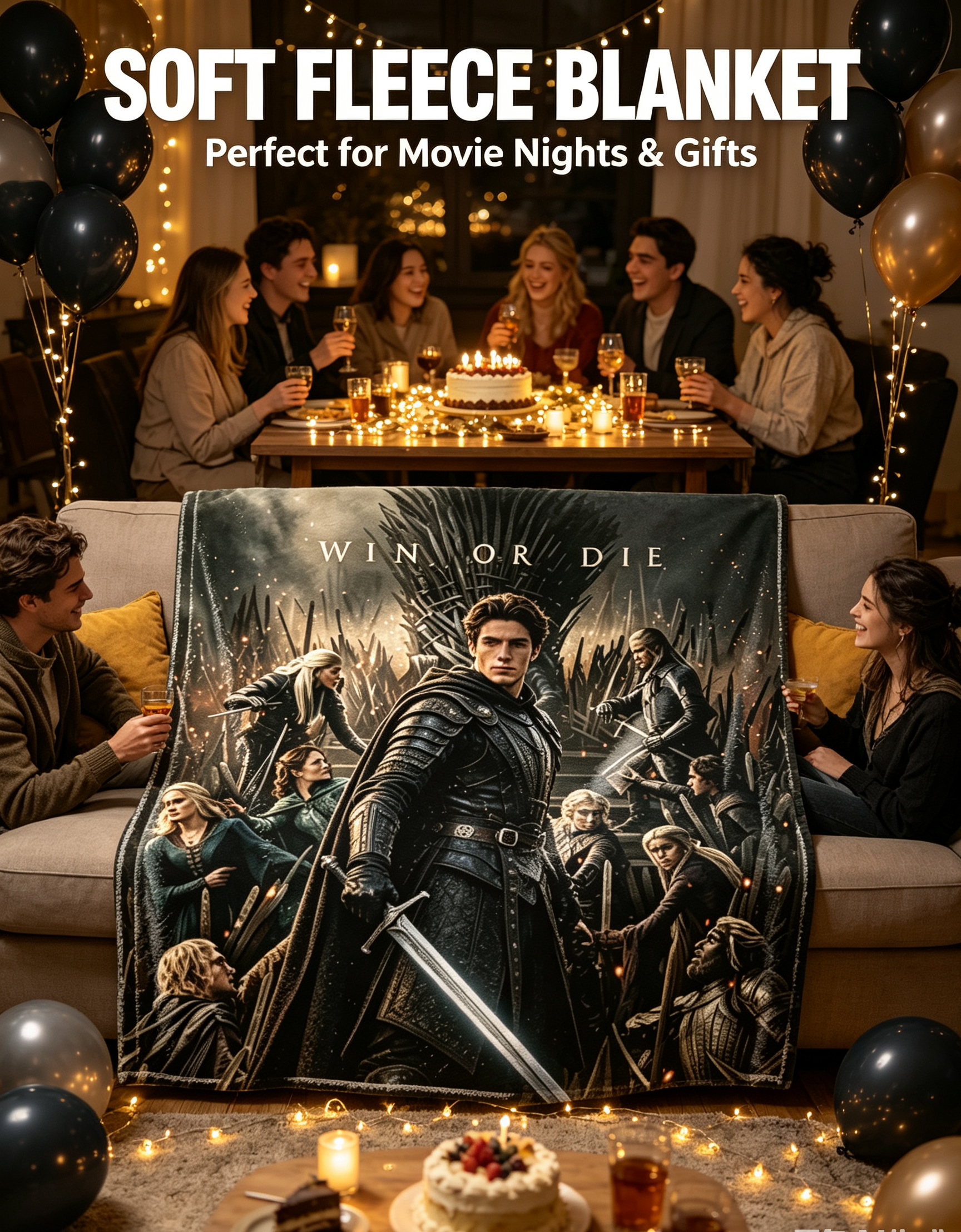 Custom Face Blanket Game of Thrones Inspired Iron Throne Warrior Flannel Blanket Cozy Living Room Bedding Gift for Fans and Collectors