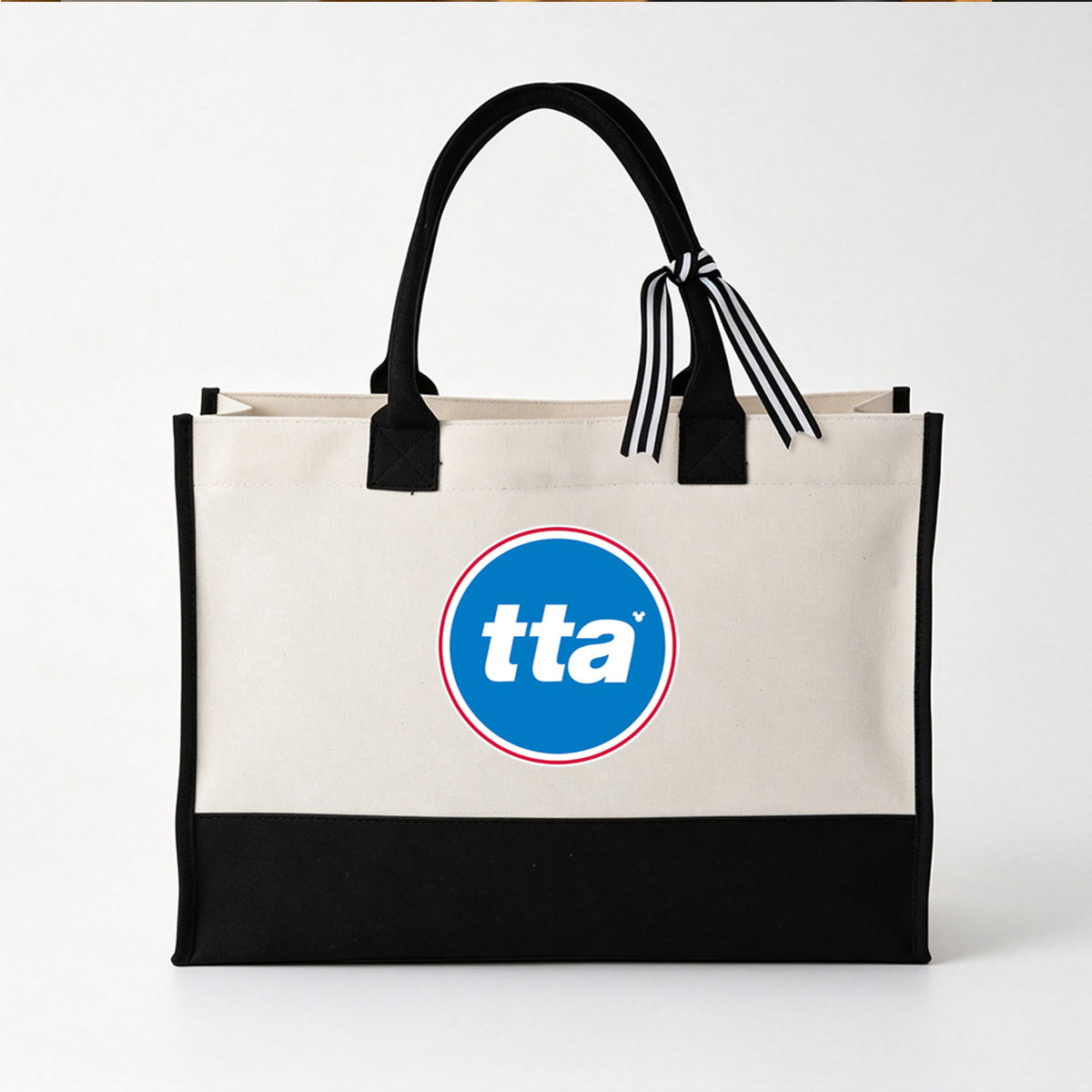 TTA Logo with Blue Circle and White Text - Canvas patchwork gift tote bag
