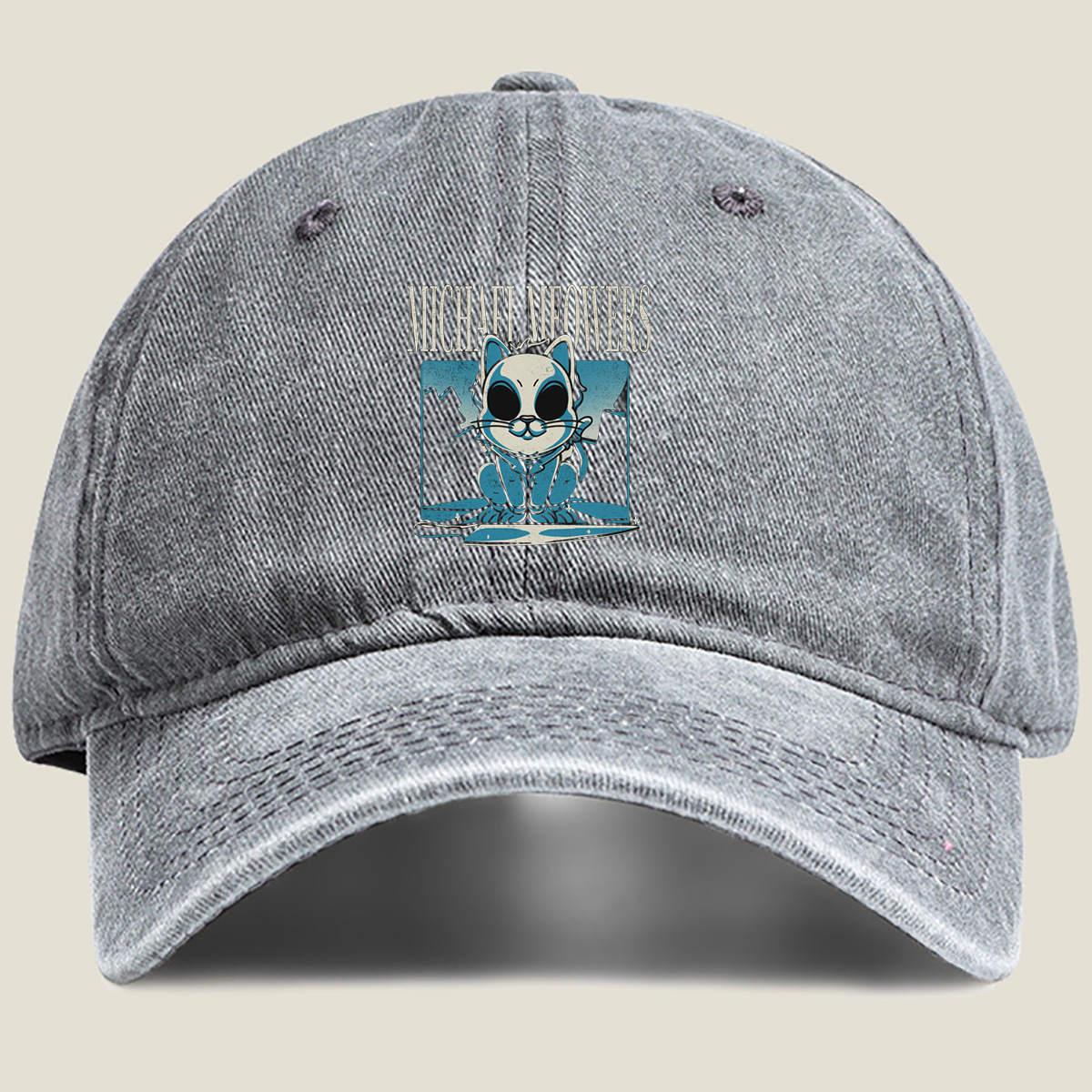 Michael Meowers Cat Character Design - Washed Denim - Baseball Cap